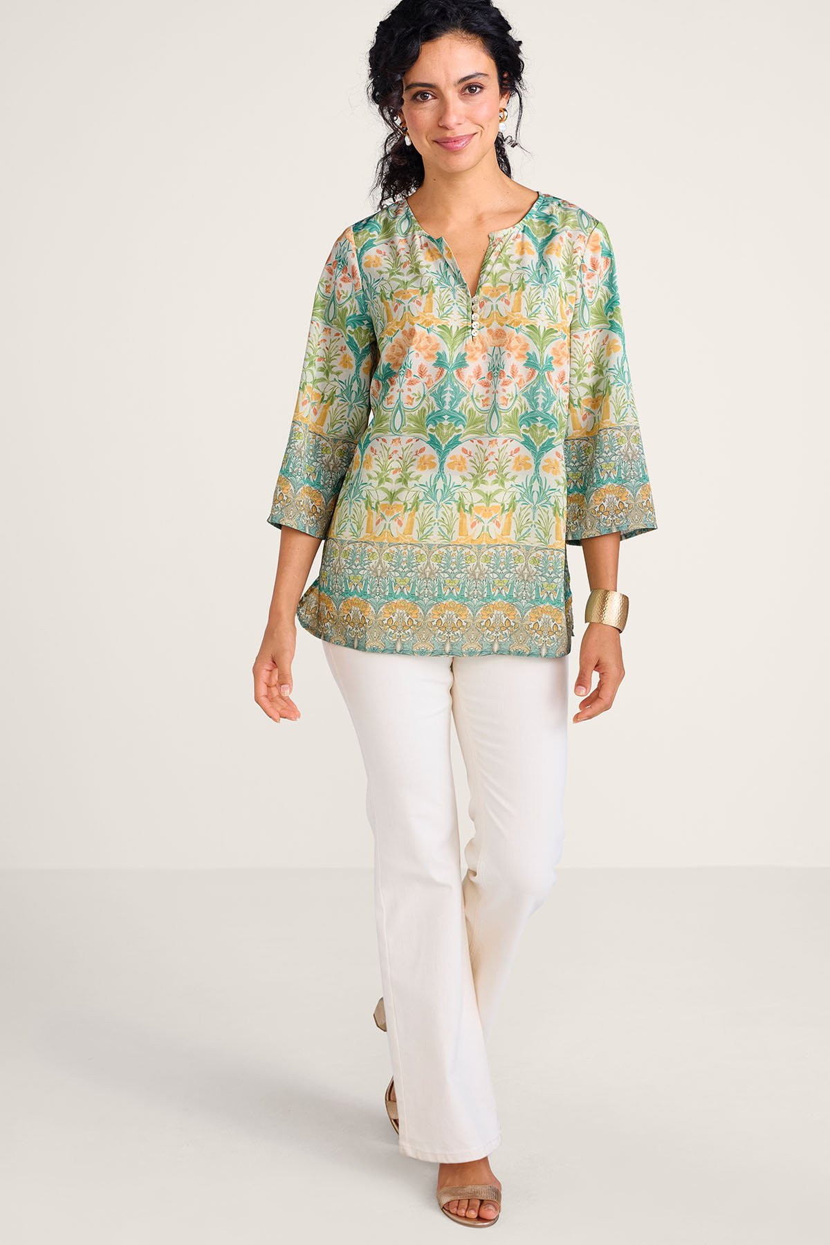Printed Crepe 3/4 Slv Popover Tunic - thumbnail 4