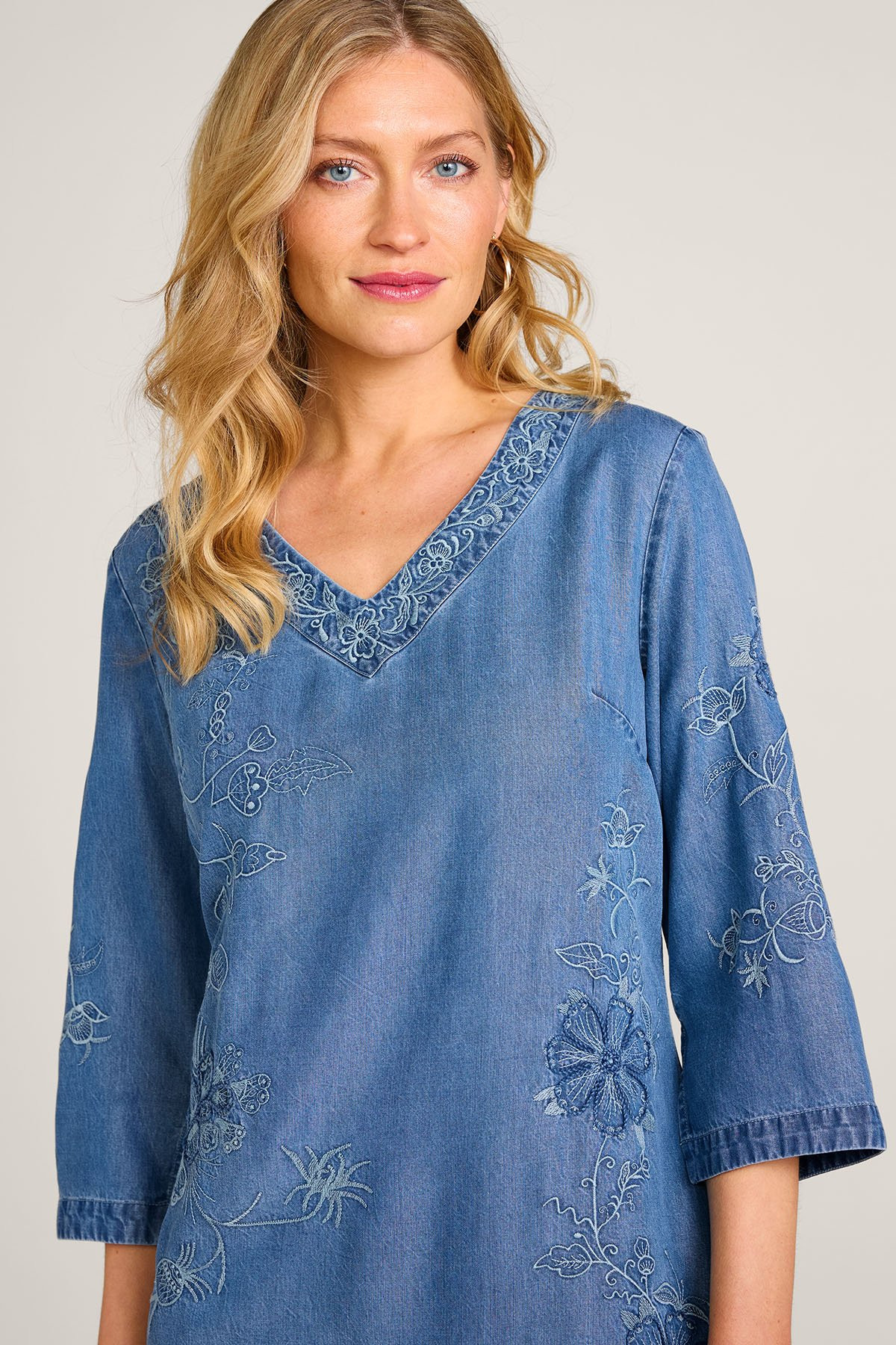 Floral Embroidered TENCEL™ 3/4 Slv Dress - thumbnail 4