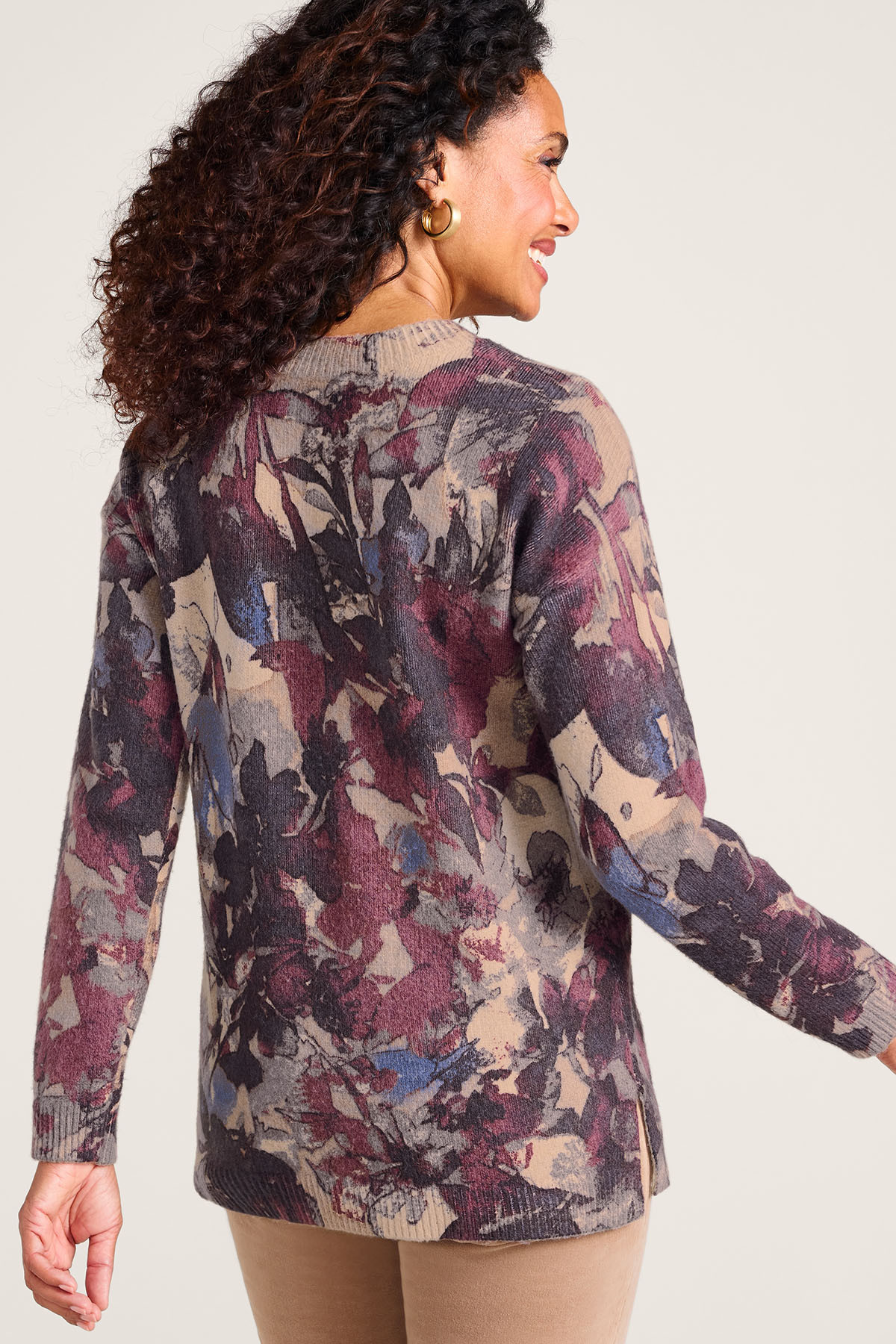 Abstract Floral Fine Gauge LS Sweater - thumbnail 4