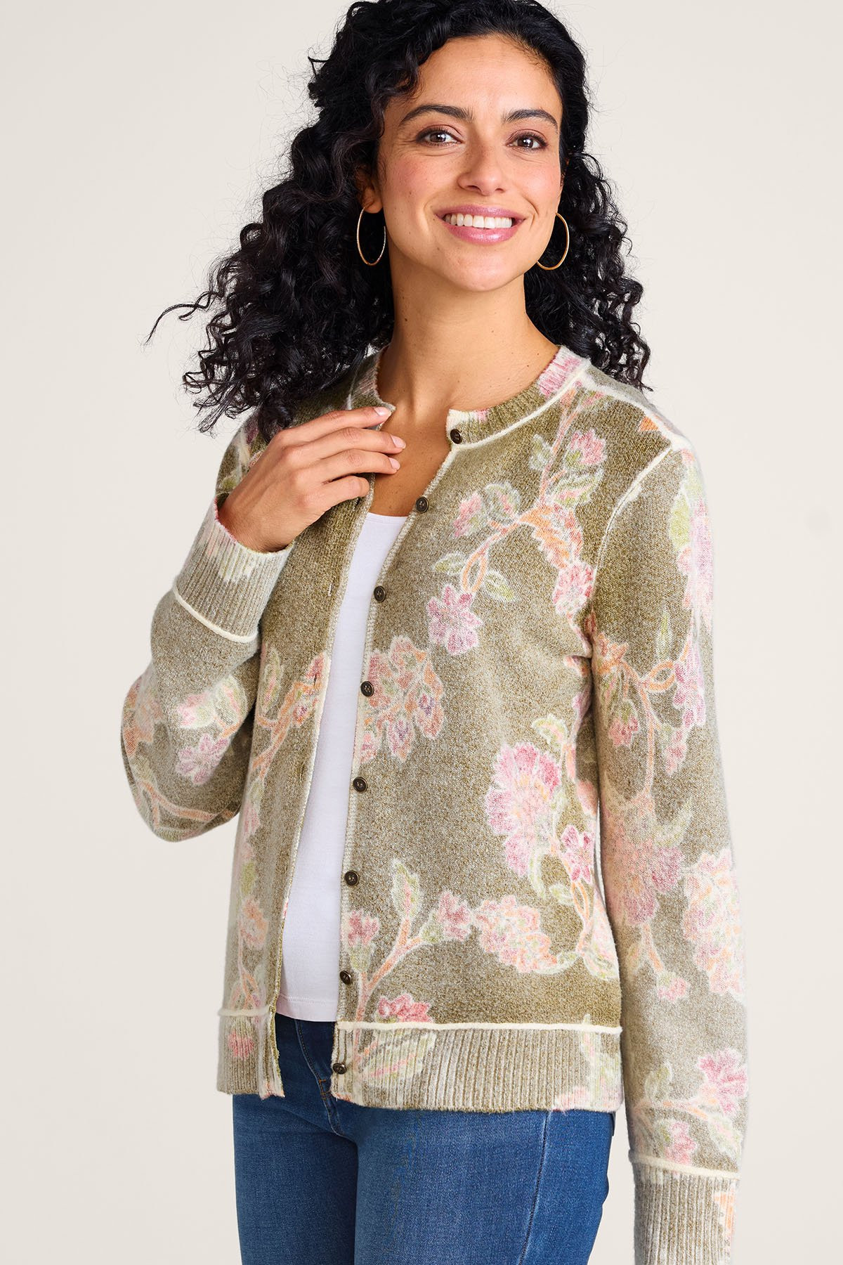 Floral Print Btn Front Cardigan - thumbnail 2