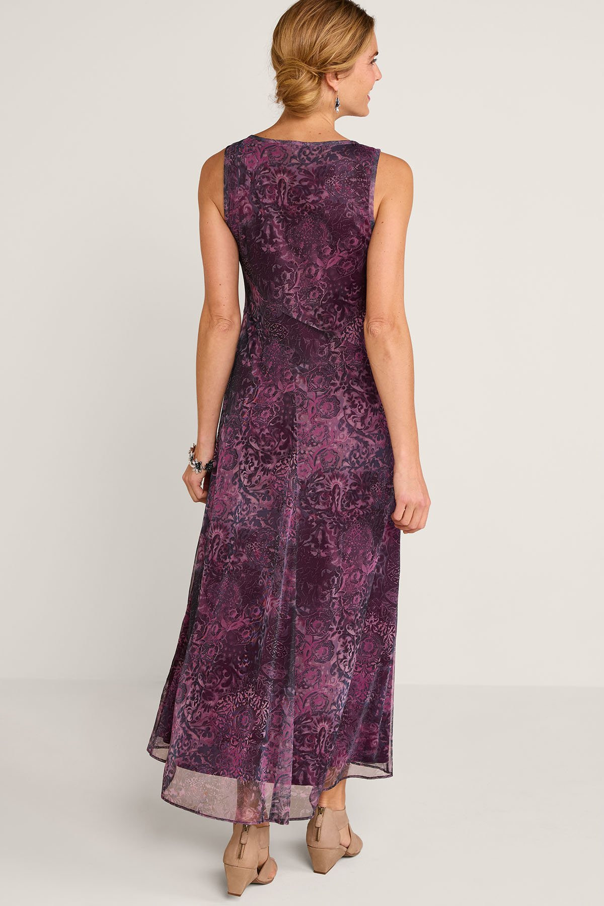 Embroidered Printed Mesh S/L Maxi Dress - thumbnail 3