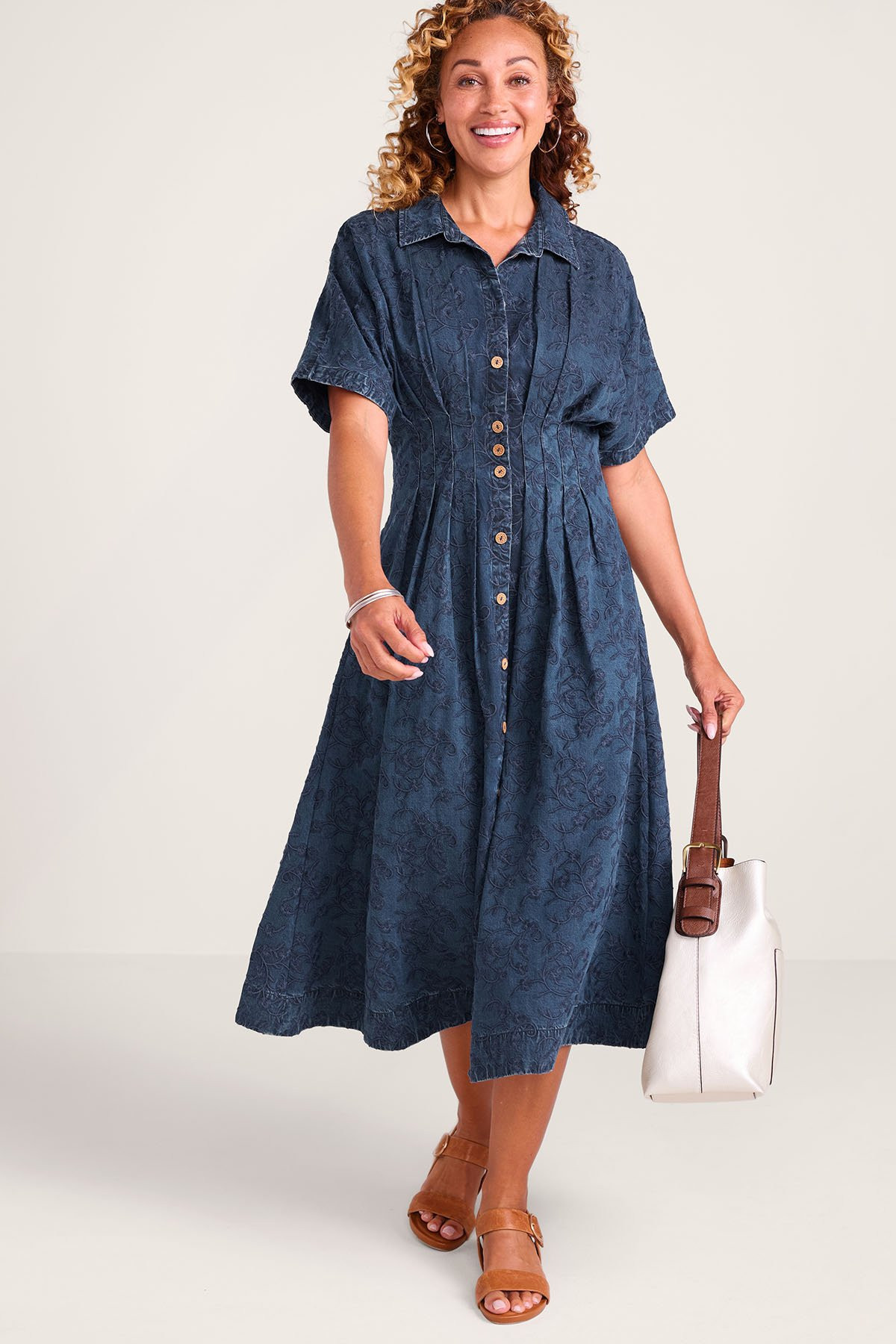 Embroidered TENCEL™ SS Midi Shirtdress - thumbnail 5