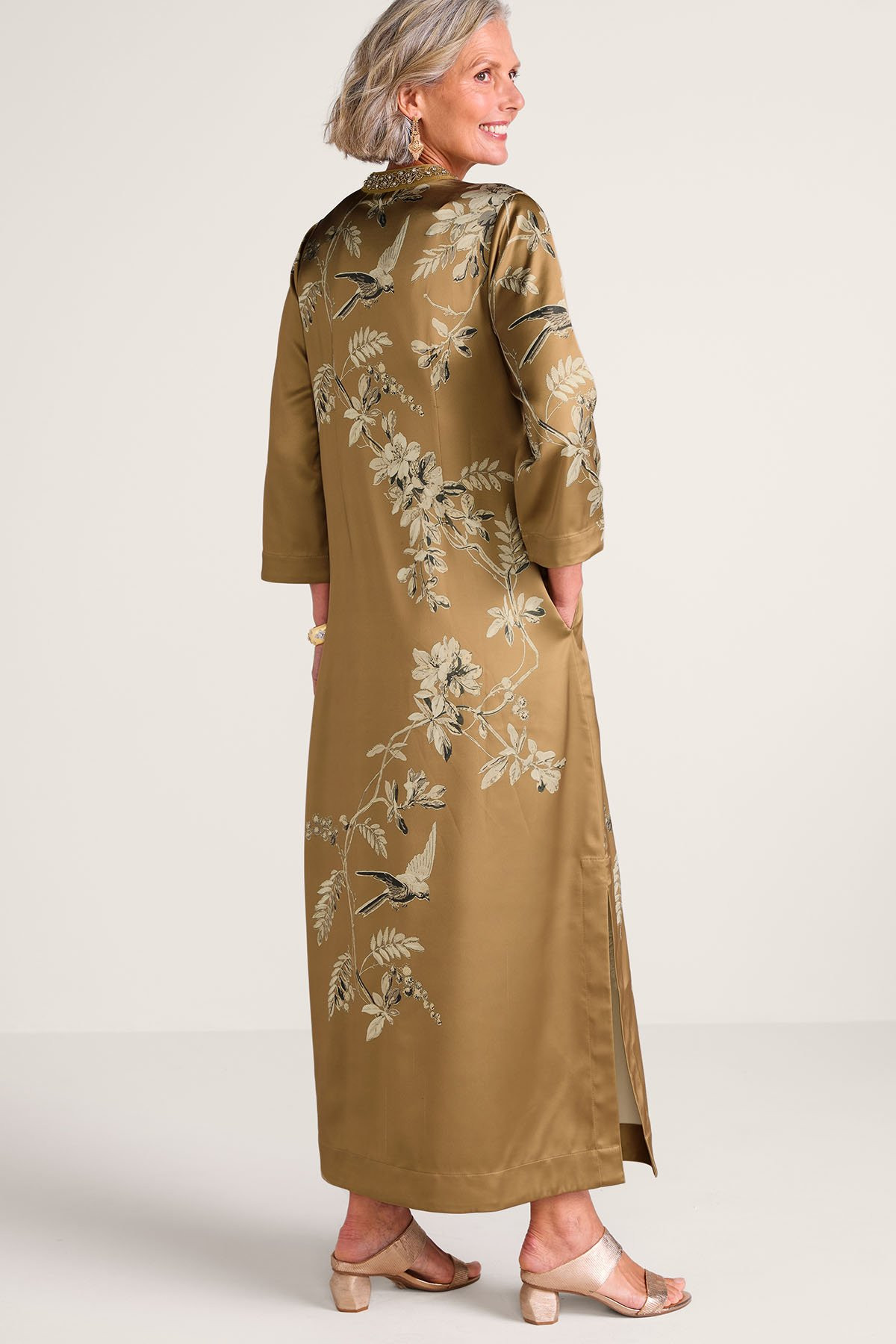 Larkspur Embellished Matte Satin Caftan - thumbnail 3