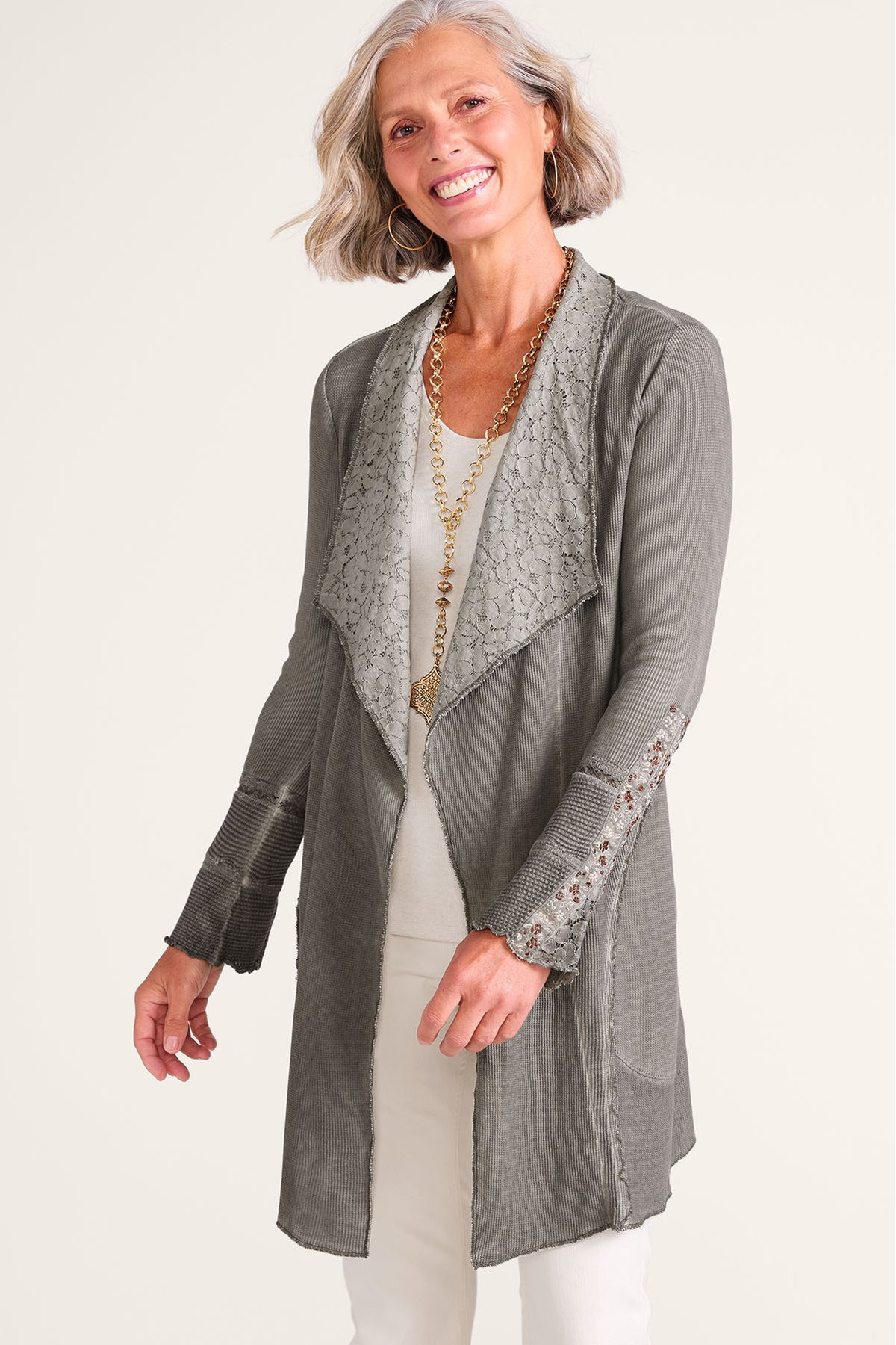 Draped In Lace Waffle Knit Topper