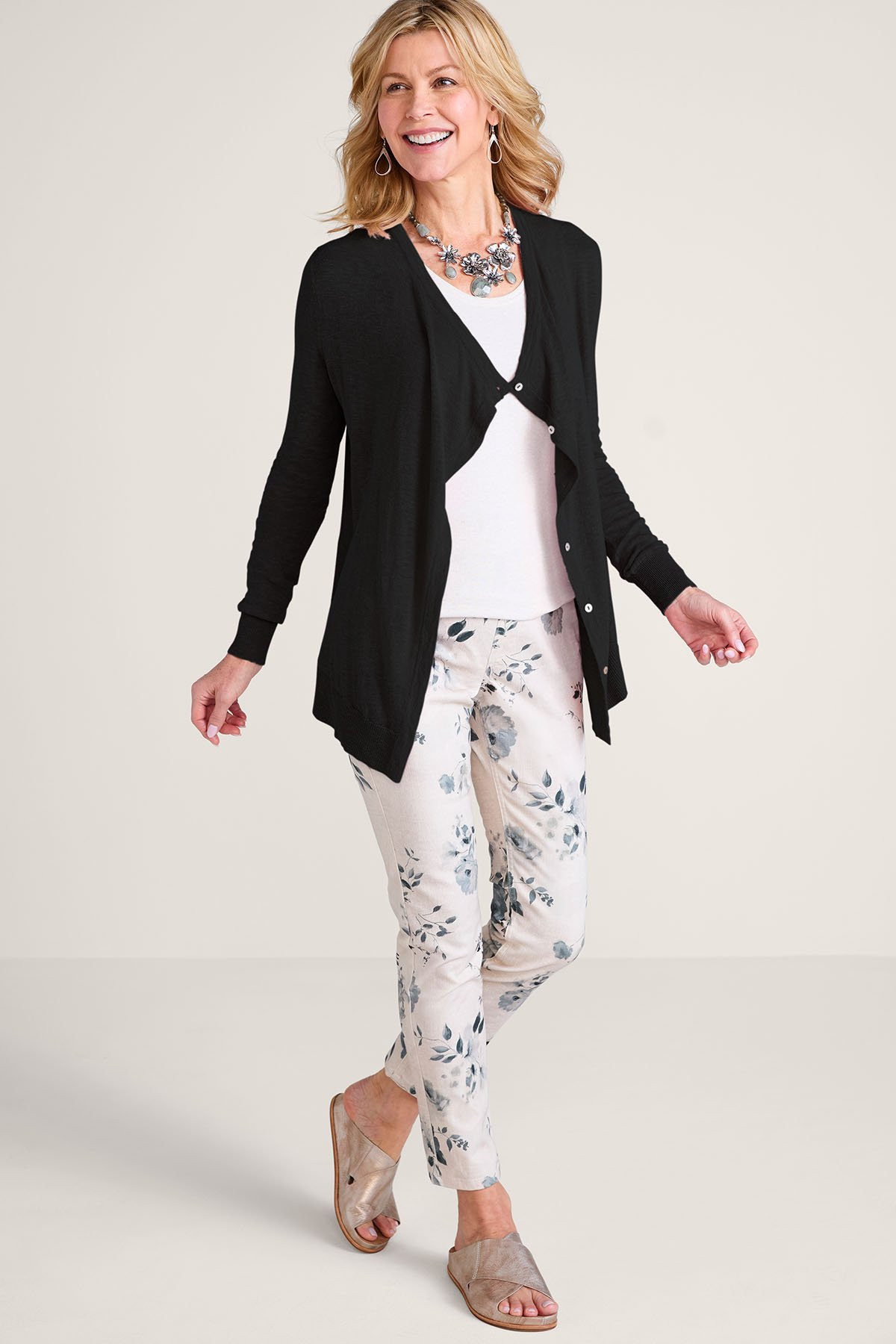Slub Button Front Drape Cardi - thumbnail 6