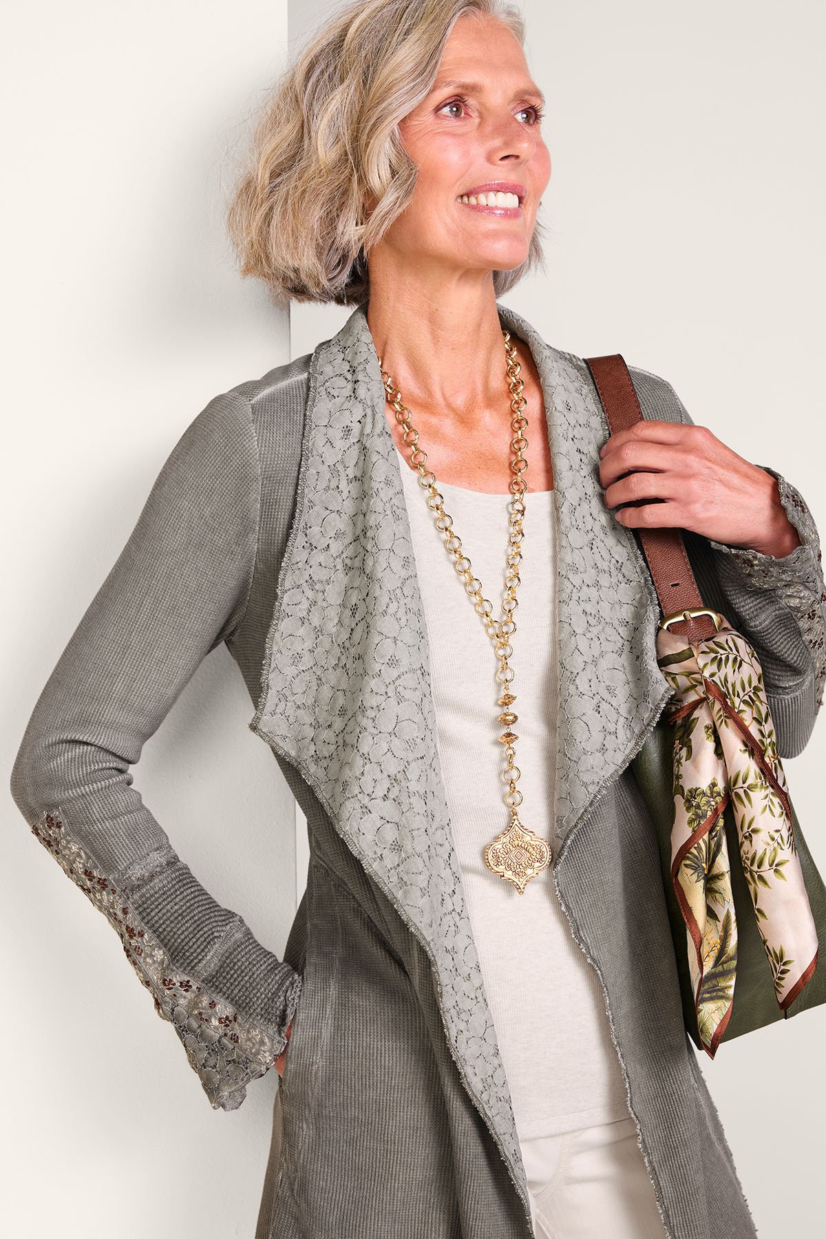 Draped In Lace Waffle Knit Topper - thumbnail 5