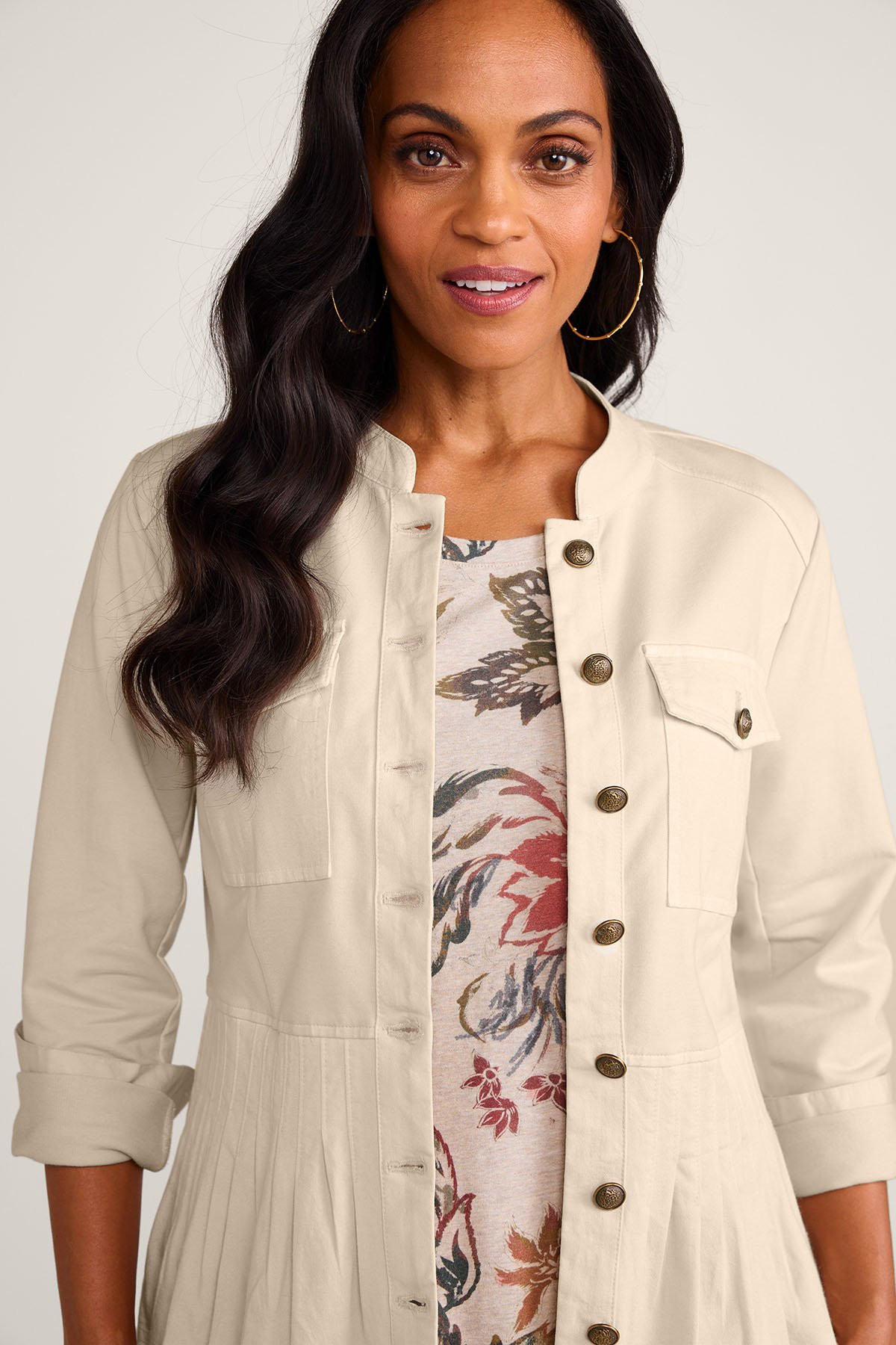 Mixed Media Btn Front Peplum Jacket - thumbnail 5