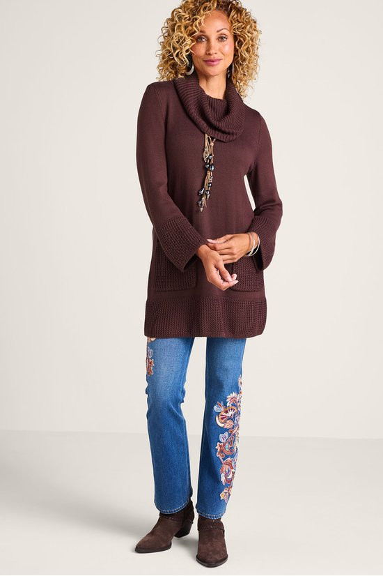 Cowl Comfort 3/4 Sleeve Tunic Sweater - thumbnail 3