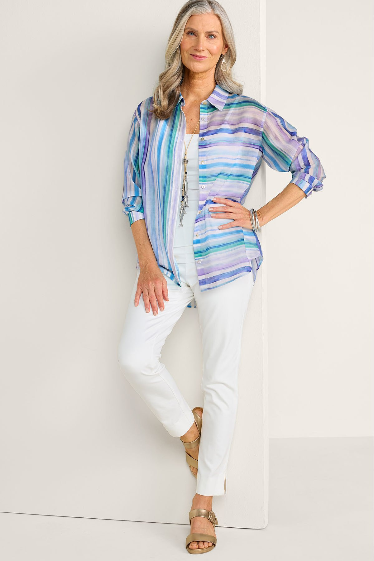 Multi Stripe Lyocell LS Big Shirt - thumbnail 3