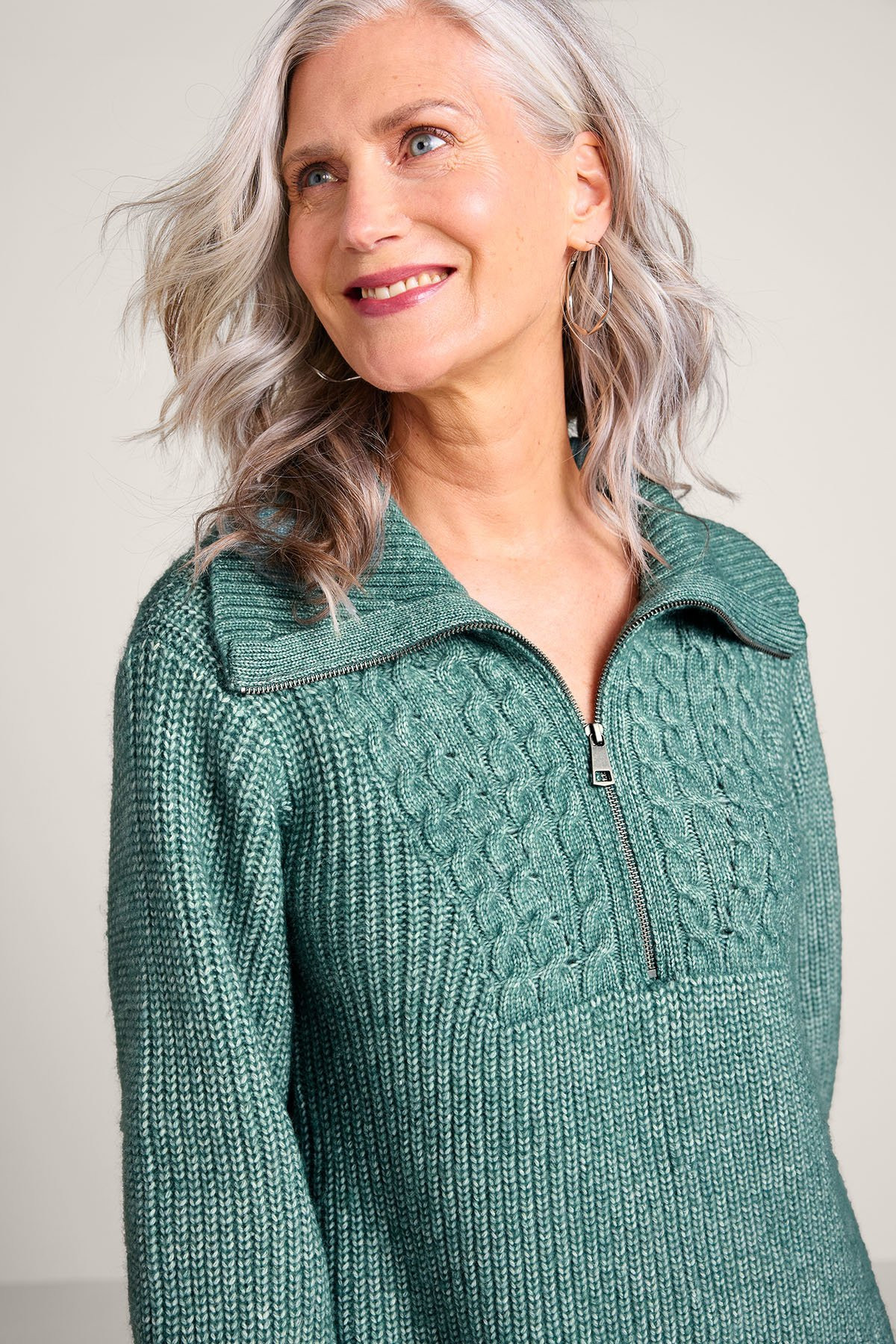 Half-Zip Cable Pullover Sweater - thumbnail 5