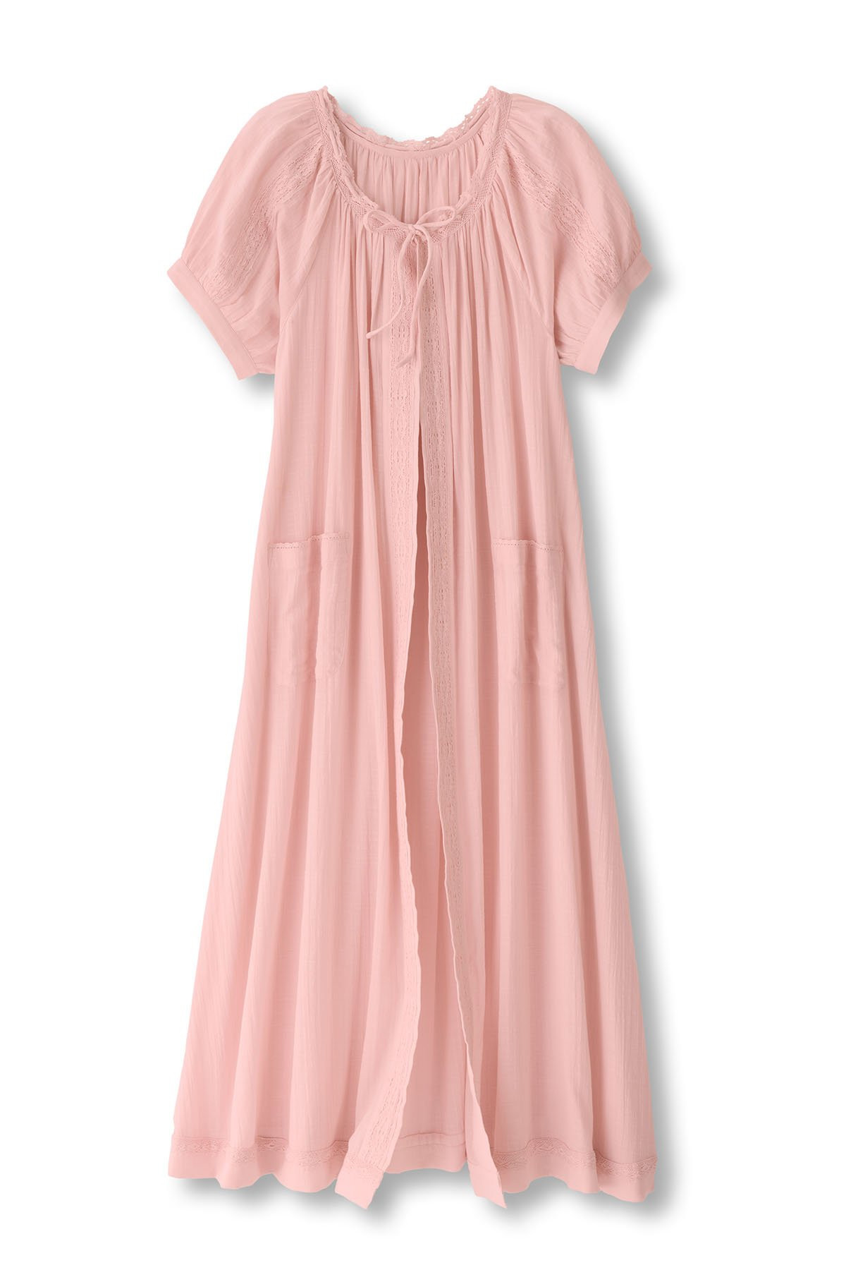 April Cornell Lace Trim SS Long Robe - thumbnail 2