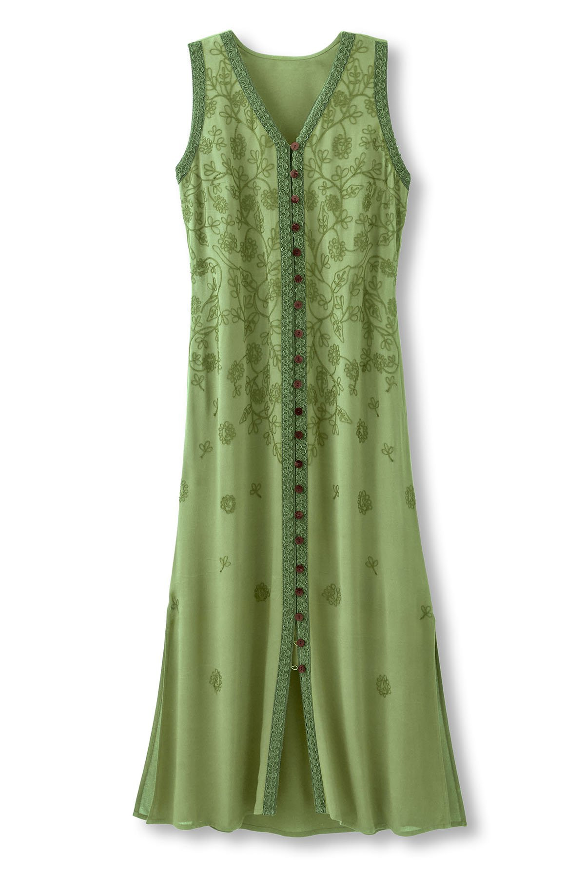 Btn Front Embroidered S/L Maxi Dress - thumbnail 2