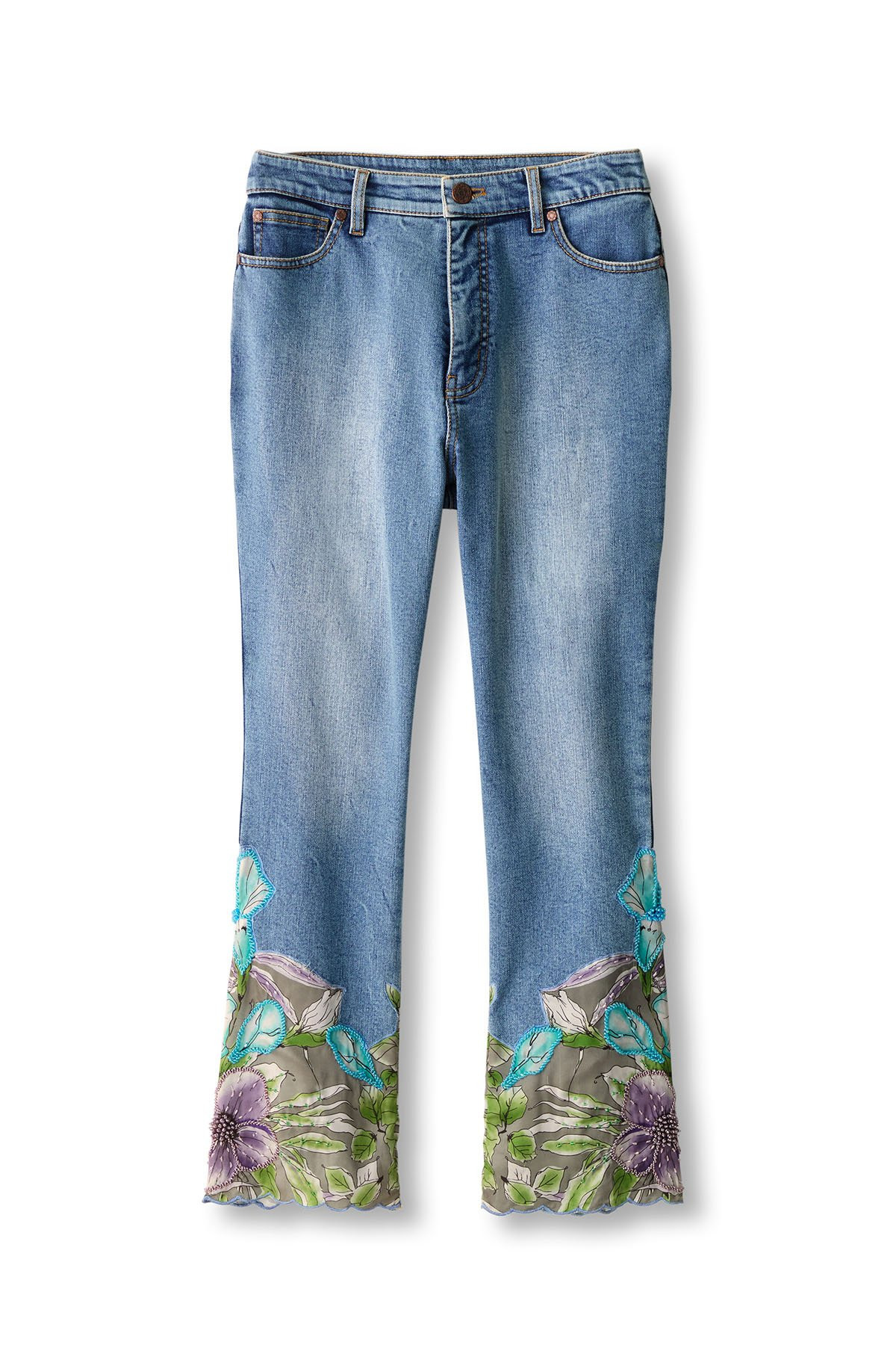 Appliqued Slim Leg Crop Jeans - thumbnail 2