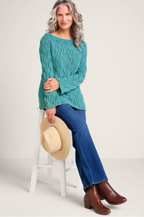 Perfectly Pointelle Cable Tunic Sweater - thumbnail 3