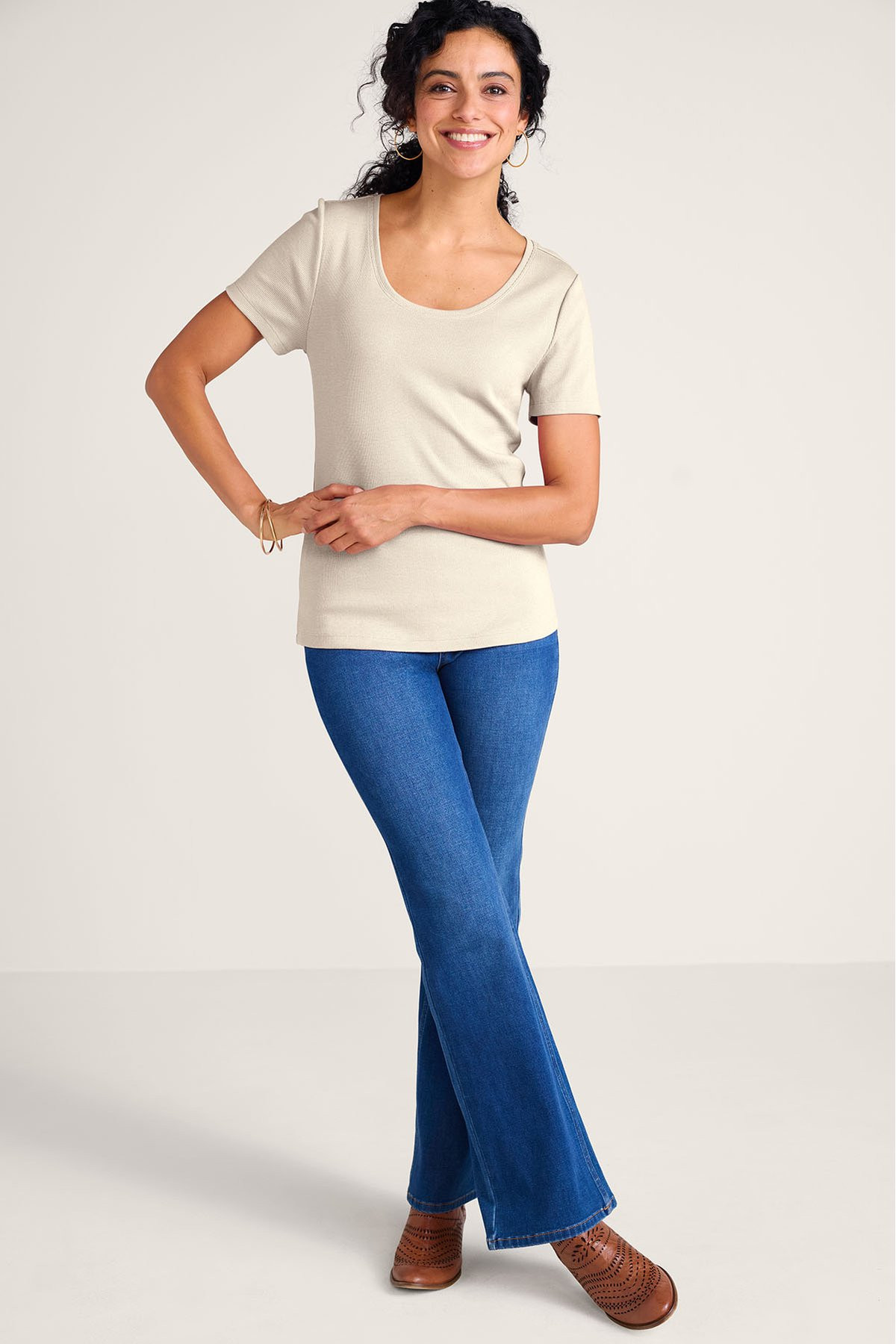 Rib Knit Short Sleeve Scoop Neck Tee - thumbnail 3