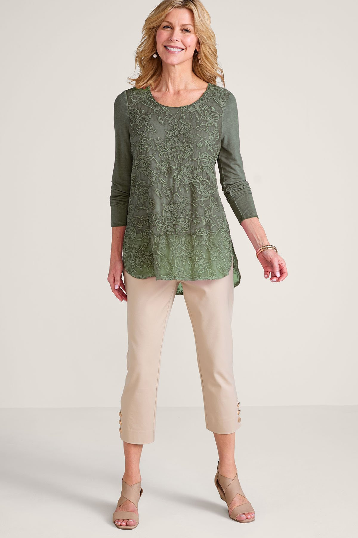 Fleurveil Chiffon And Knit LS Tunic - thumbnail 3