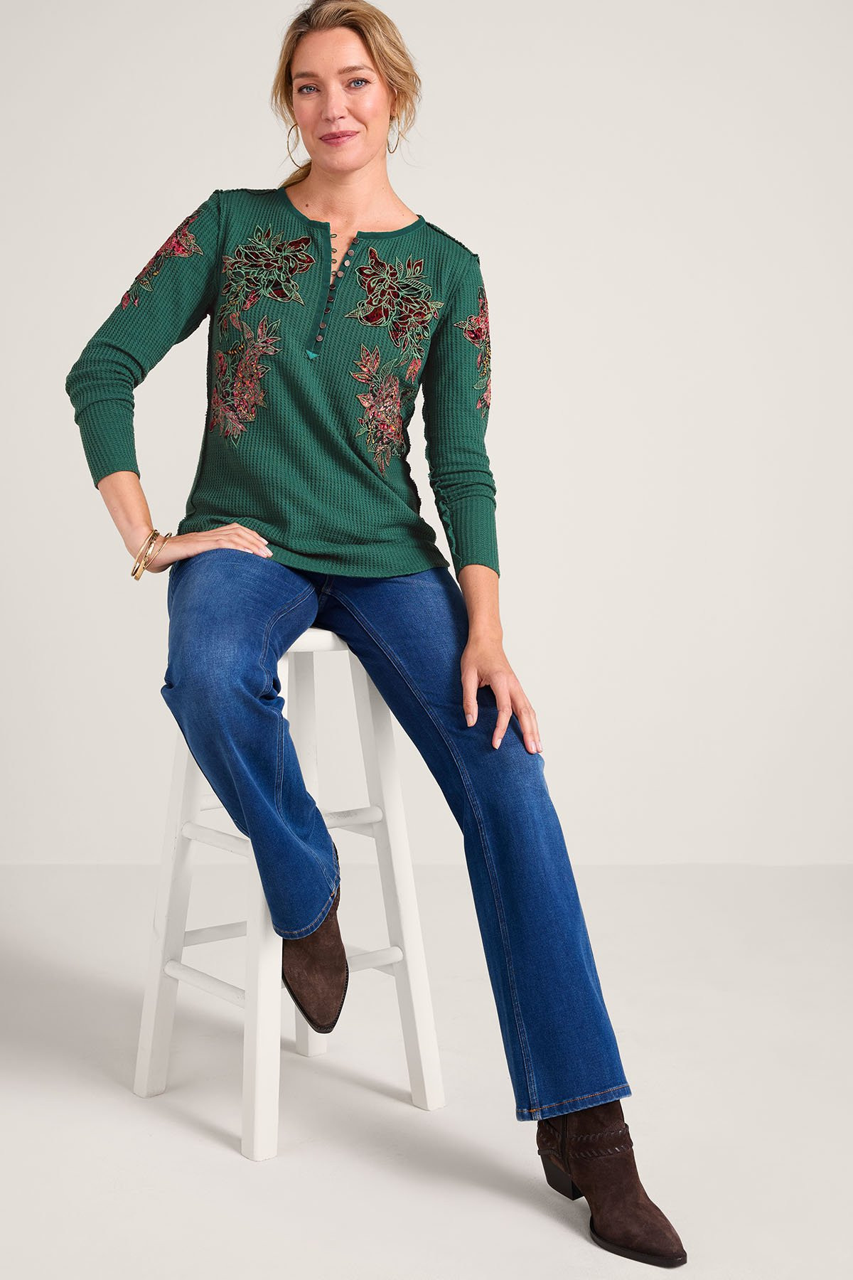 Velvet Vine Waffle Knit Henley - thumbnail 3