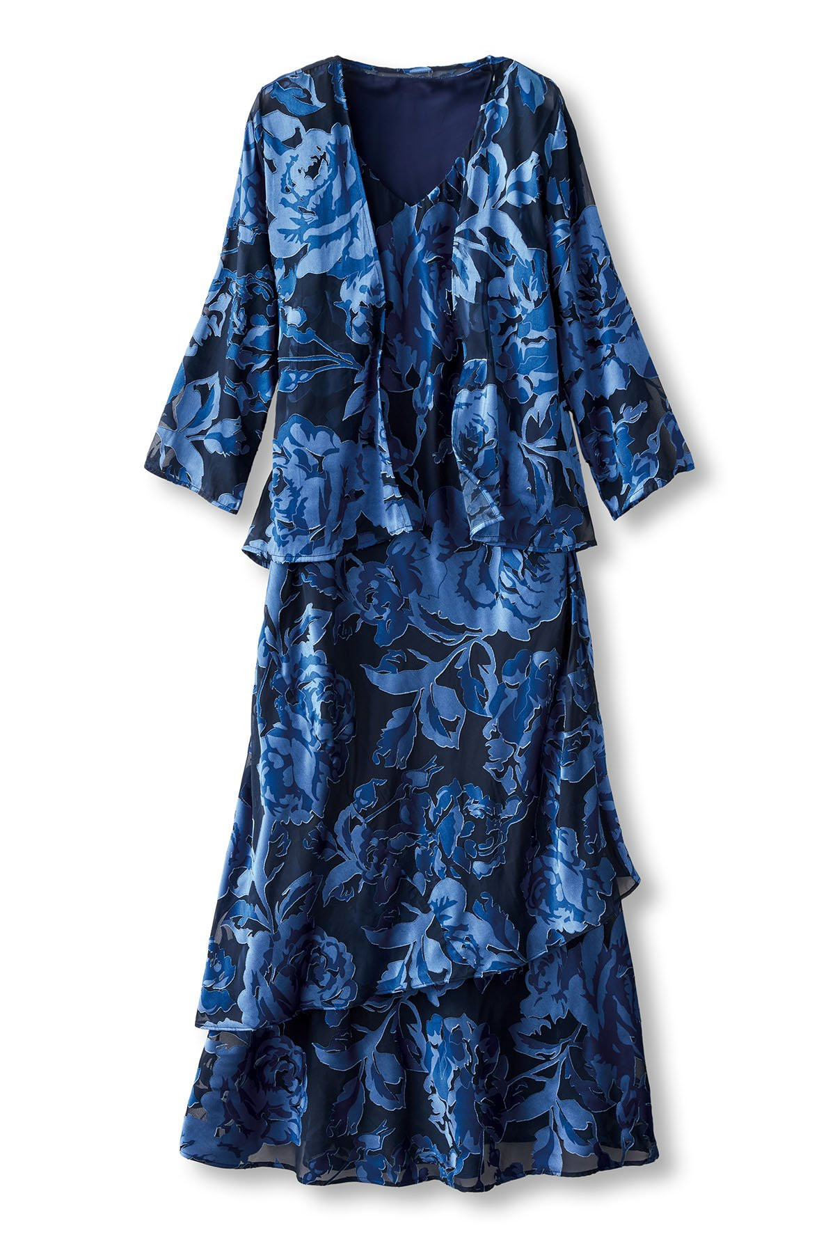 Satin Burnout Maxi Dress And Topper - thumbnail 2