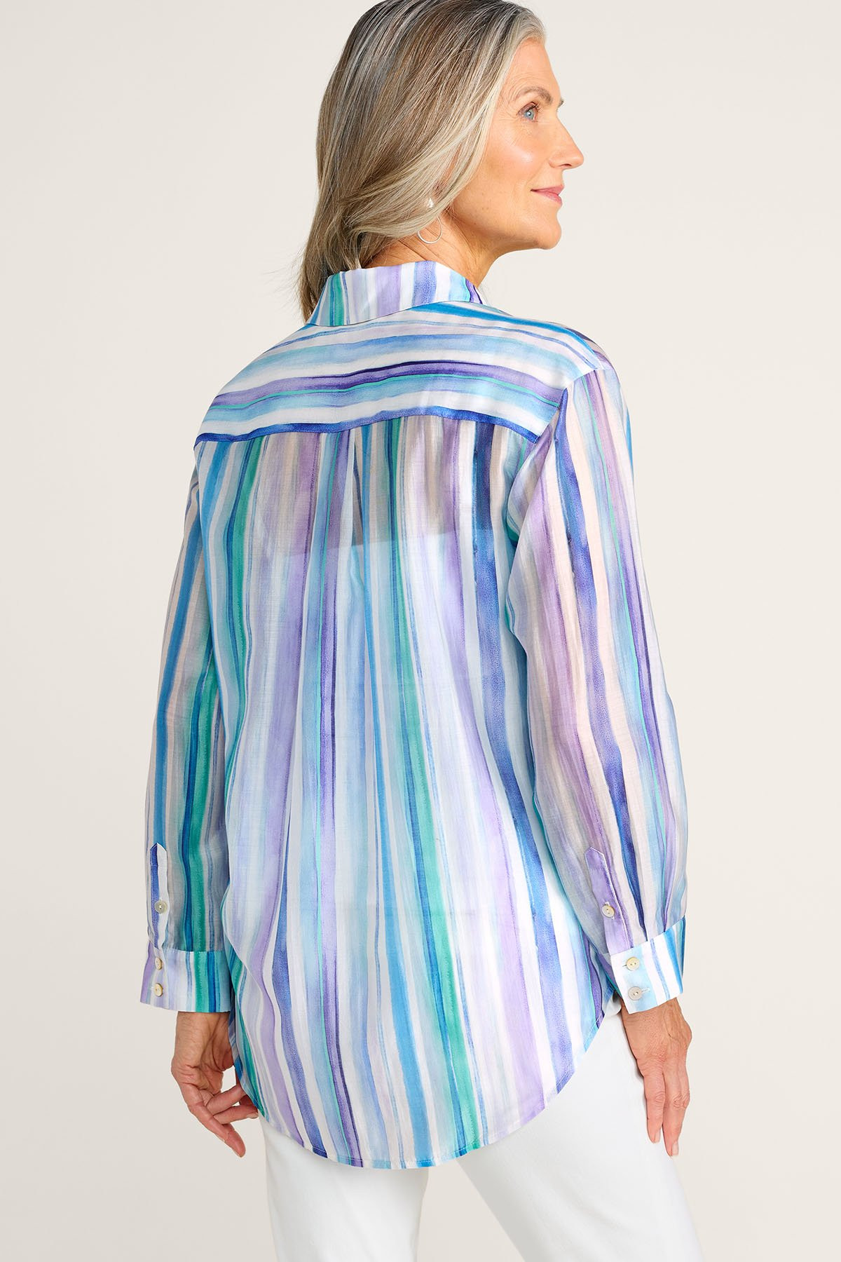 Multi Stripe Lyocell LS Big Shirt - thumbnail 4