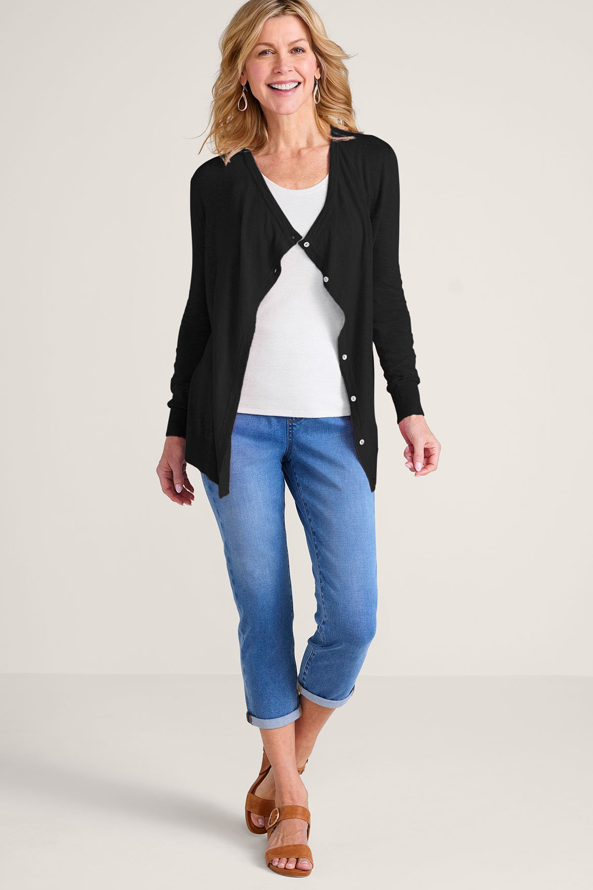 Slub Button Front Drape Cardi - thumbnail 3