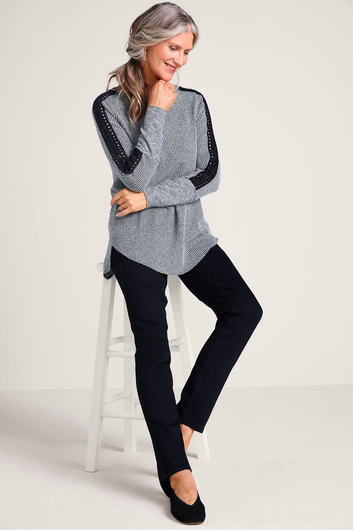 Crochet Trim Waffle Knit Tunic - thumbnail 3