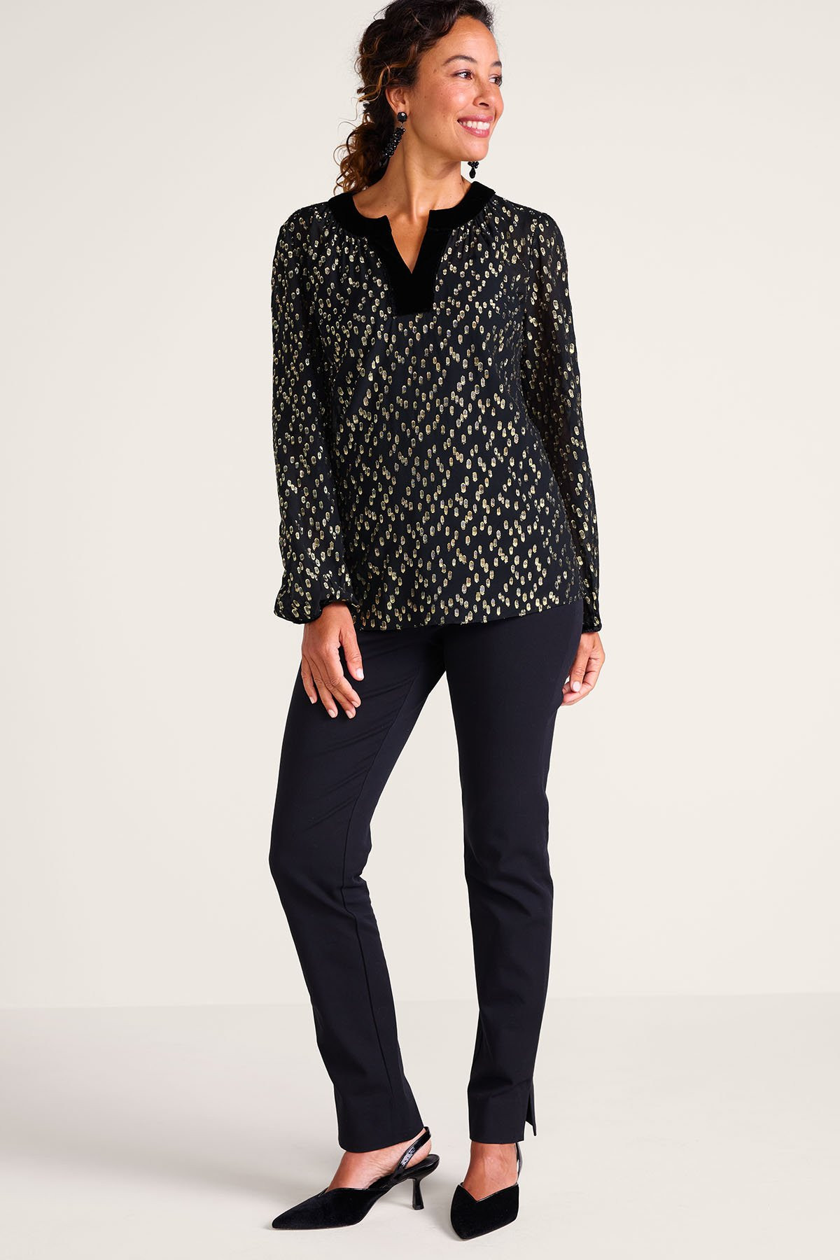 Luce Long Sleeve Velvet Trim Poet Top - thumbnail 3