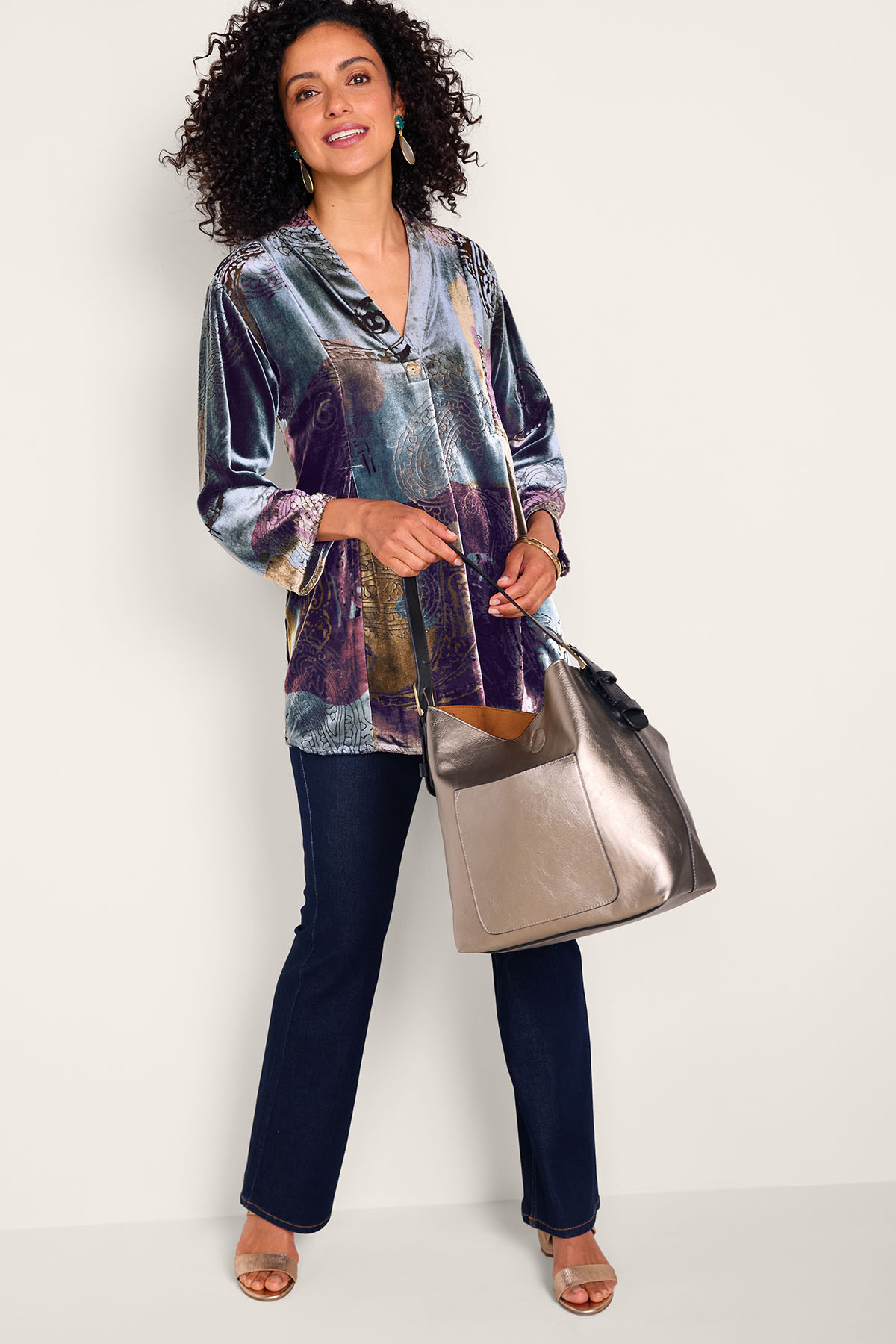 Palette 3/4 Sleeve Burnout Velvet Tunic - thumbnail 3
