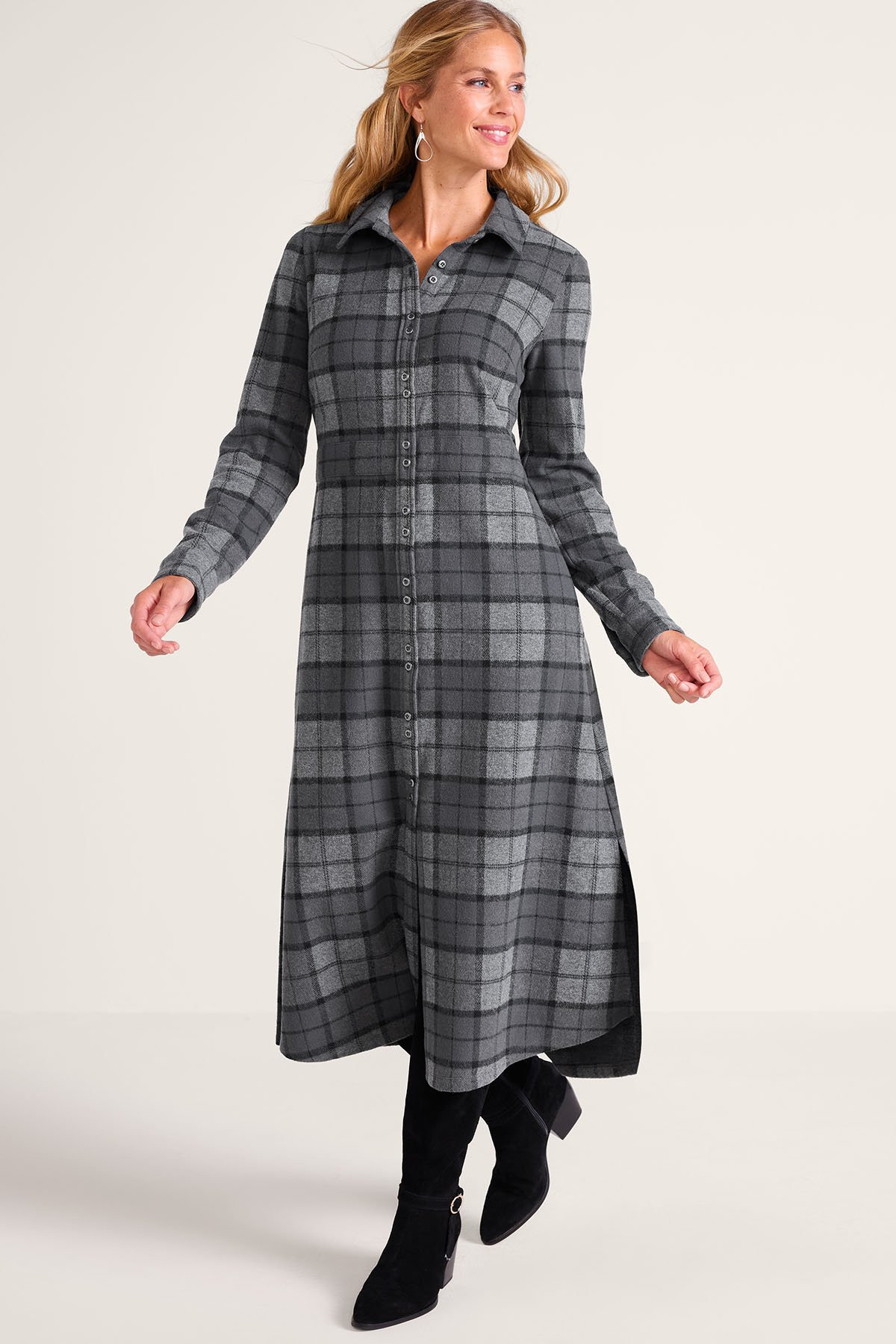 Had Me At Plaid Long Sleeve Knit Shirtdress - thumbnail 2