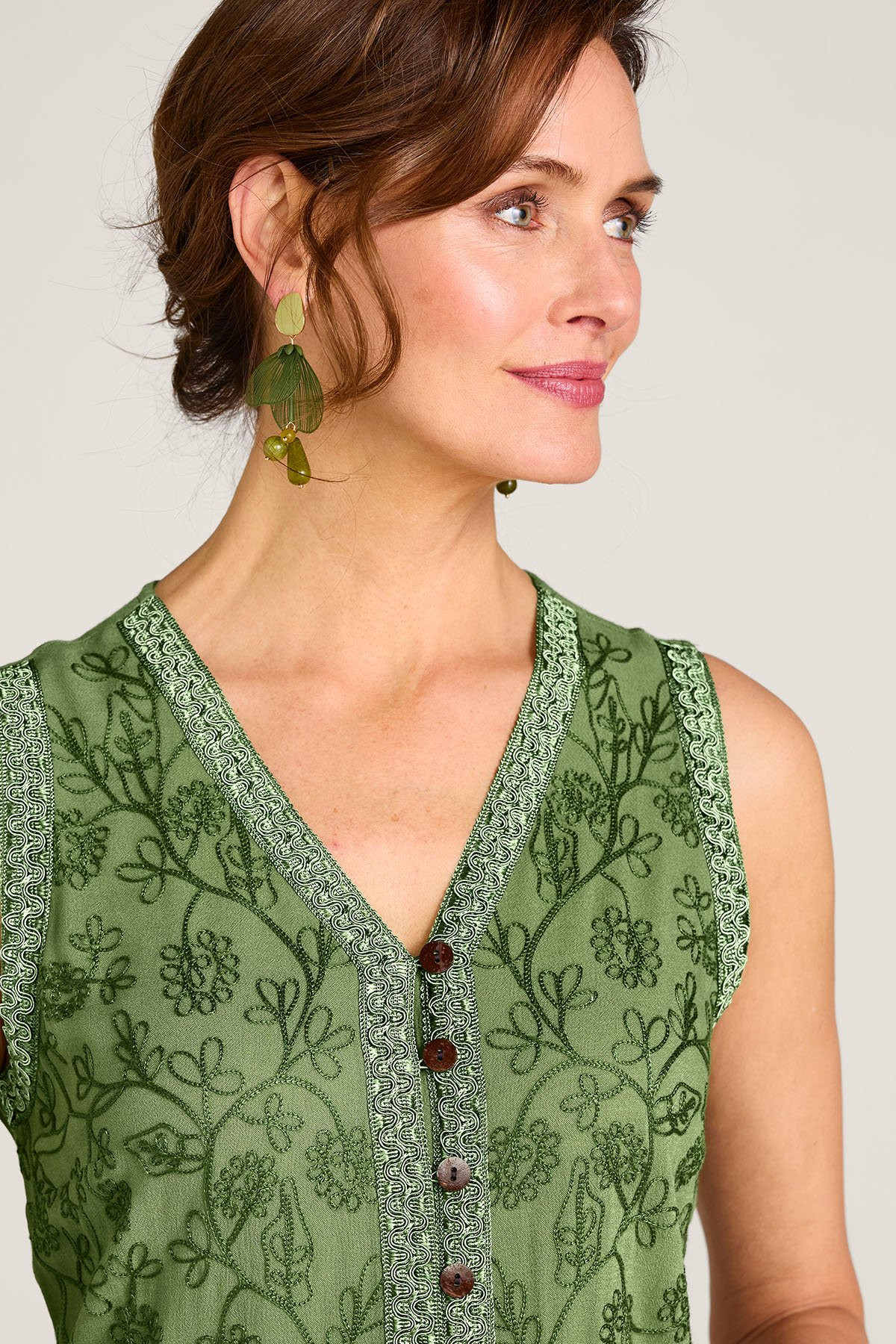 Btn Front Embroidered S/L Maxi Dress - thumbnail 4