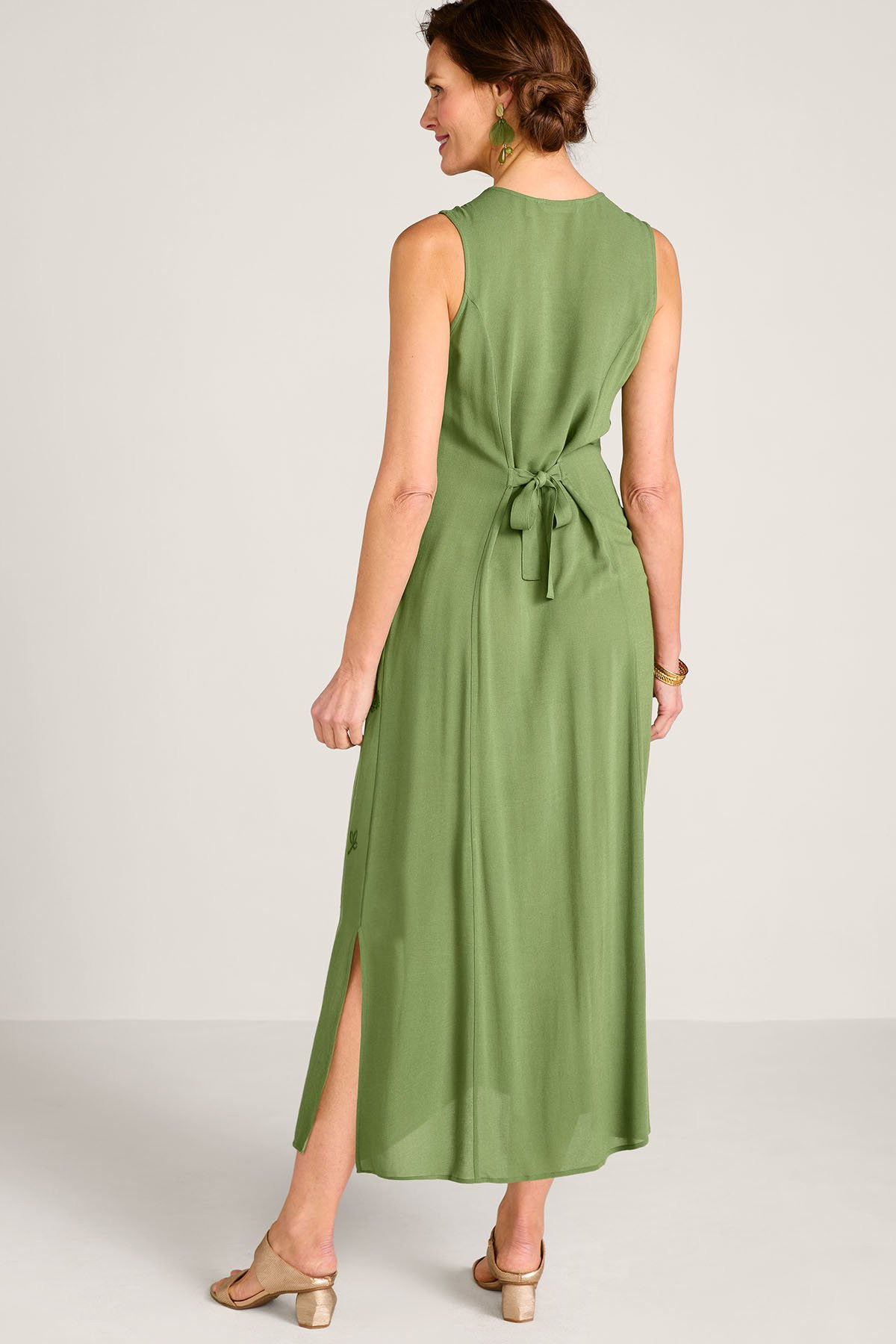 Btn Front Embroidered S/L Maxi Dress - thumbnail 3