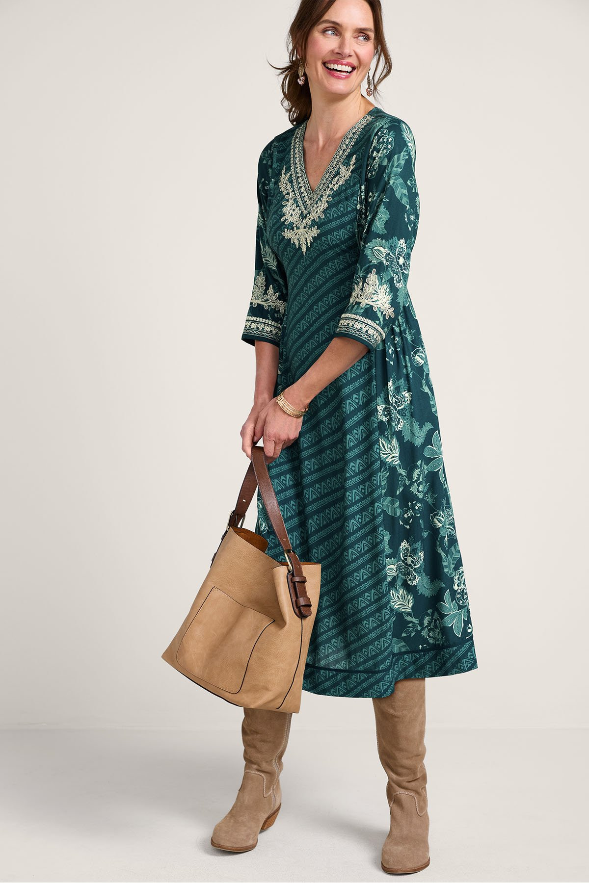 Dreamweaver 3/4 Slv Midi Dress