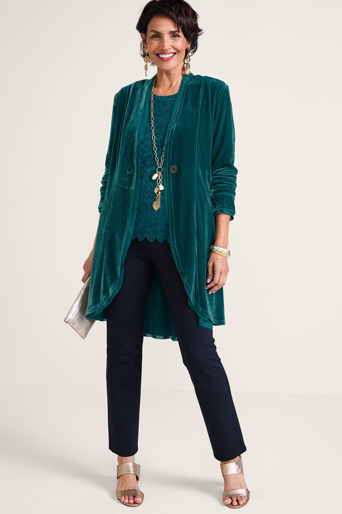 Stretch Velvet Midi Jacket - thumbnail 3