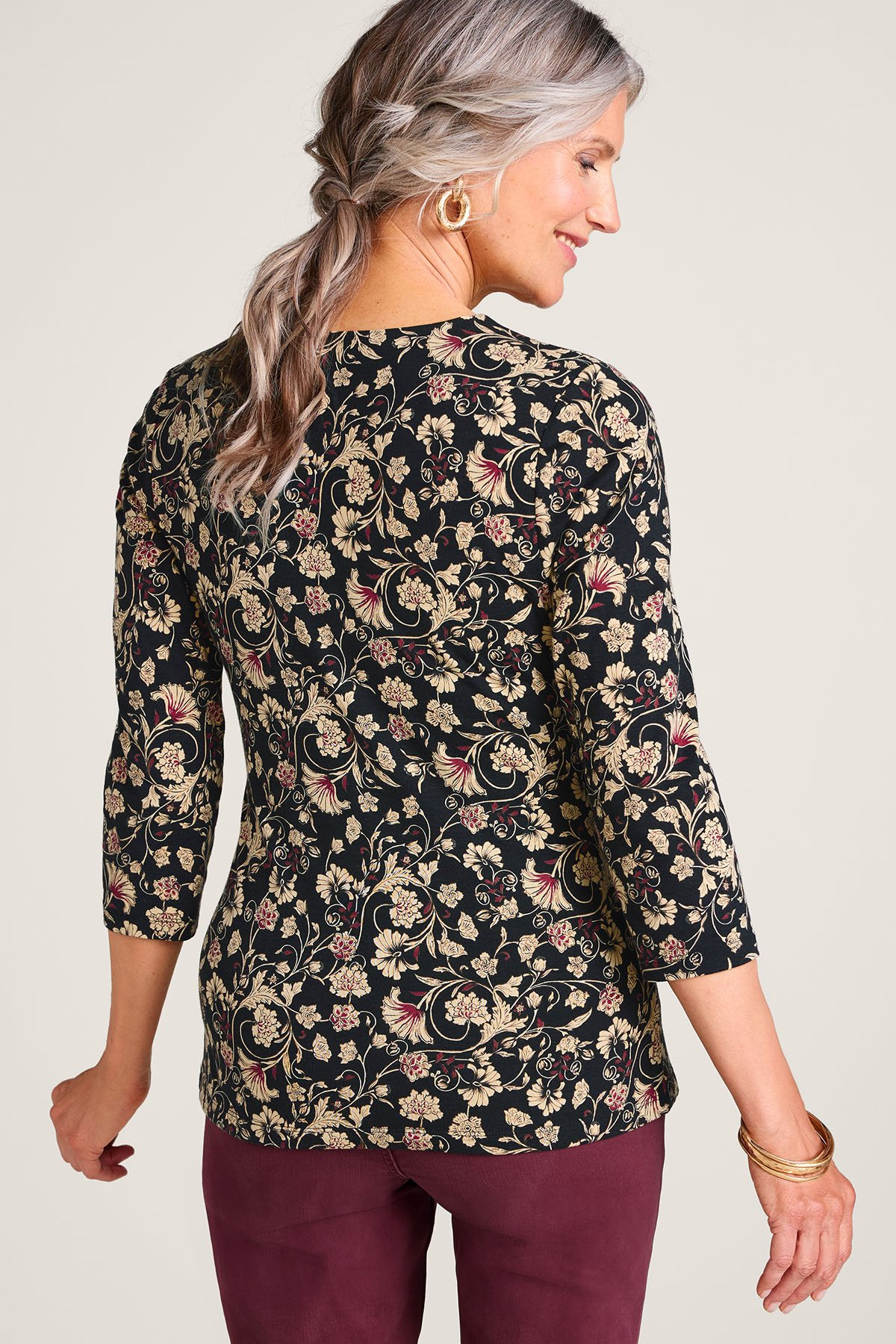 Alyssa Floral Scroll ¾ Slv Knit Top - thumbnail 5
