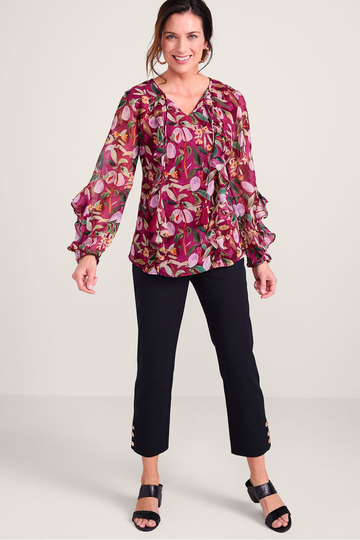Floral Georgette LS Ruffle Blouse - thumbnail 3