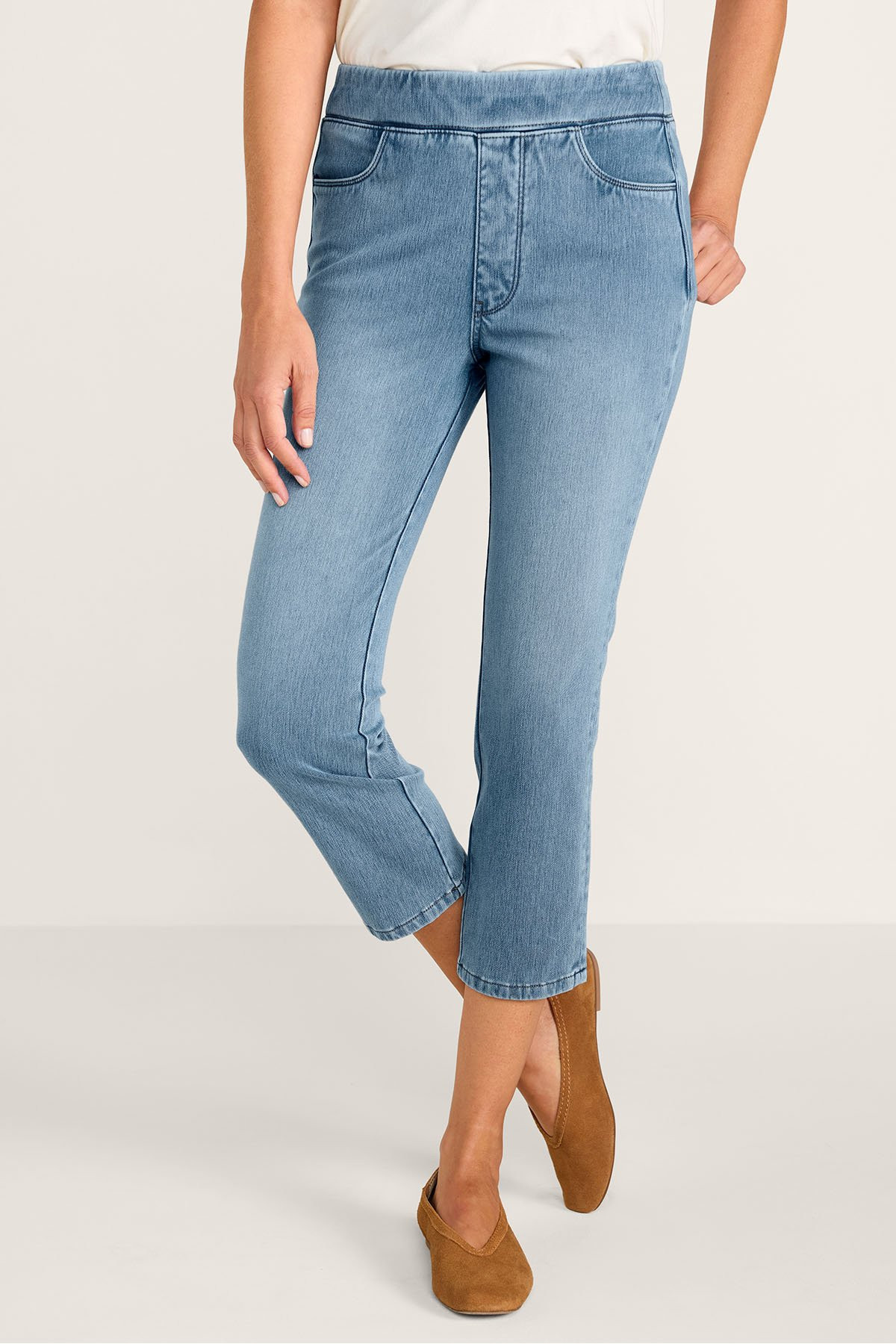 Comfort Knit Denim Slim Leg Pull On Crops - thumbnail 9