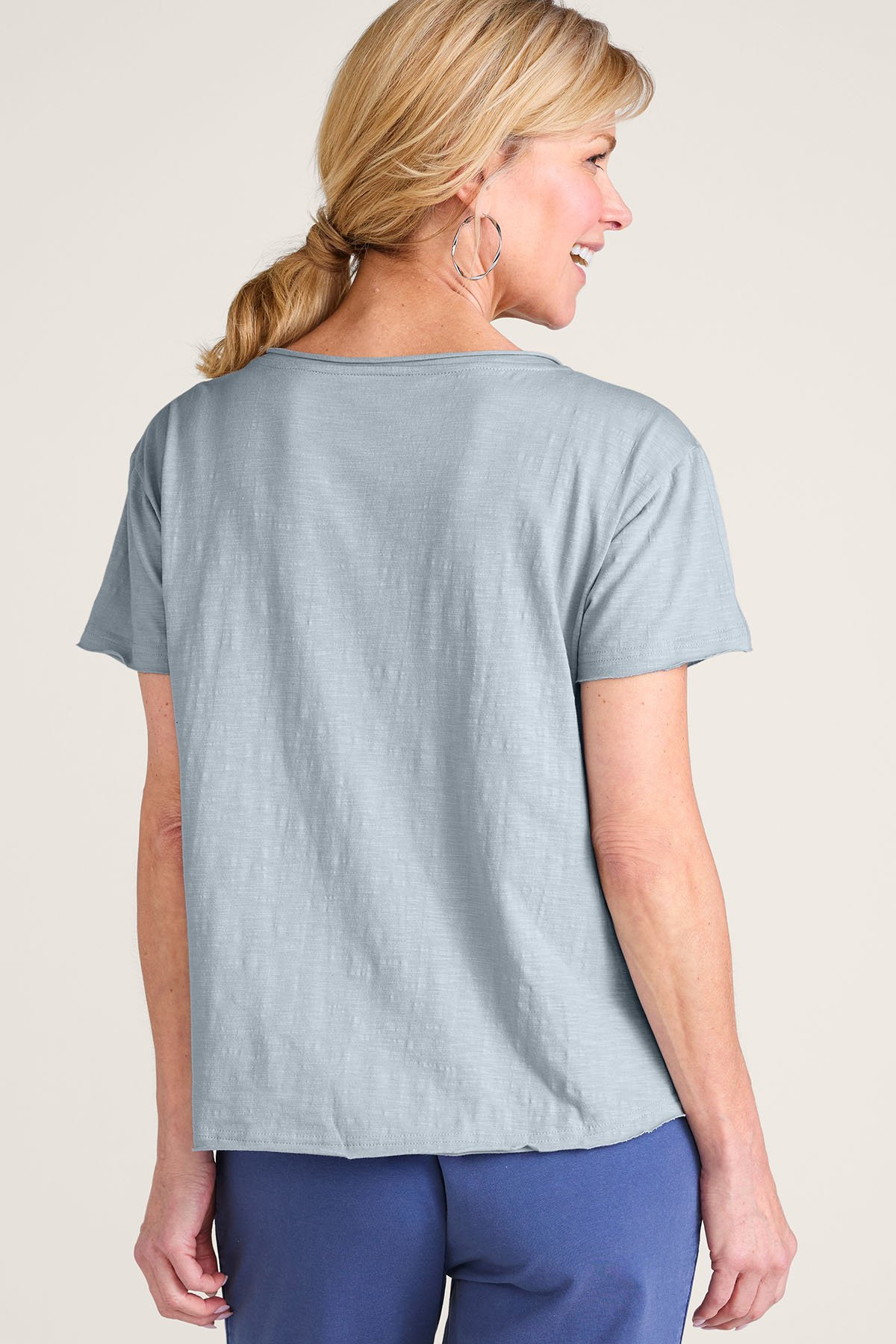Embroidered Floral SS Slub Knit Boxy Tee - thumbnail 4
