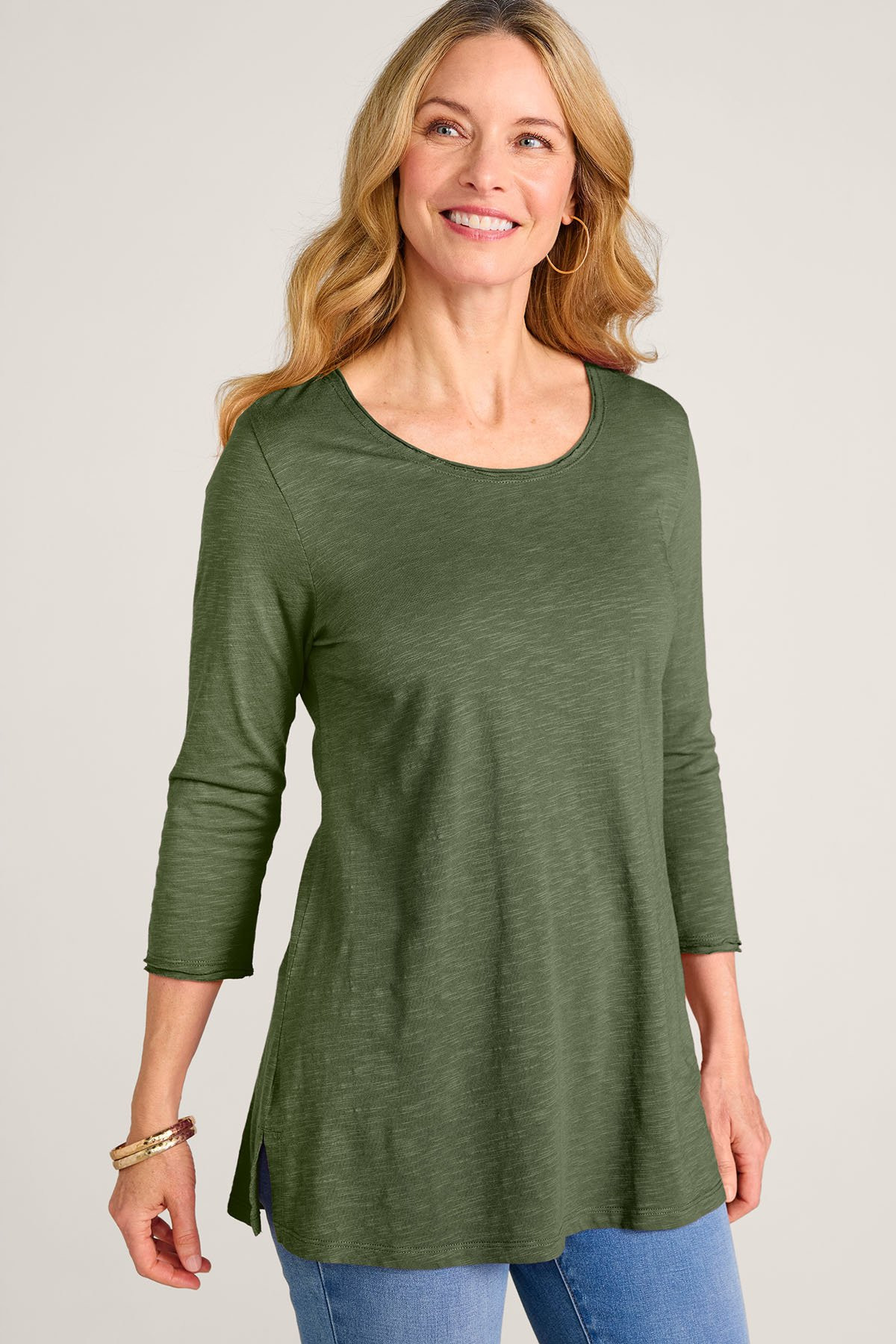 Slub Knit Jewel Neck 3/4 Slv Tunic - thumbnail 9