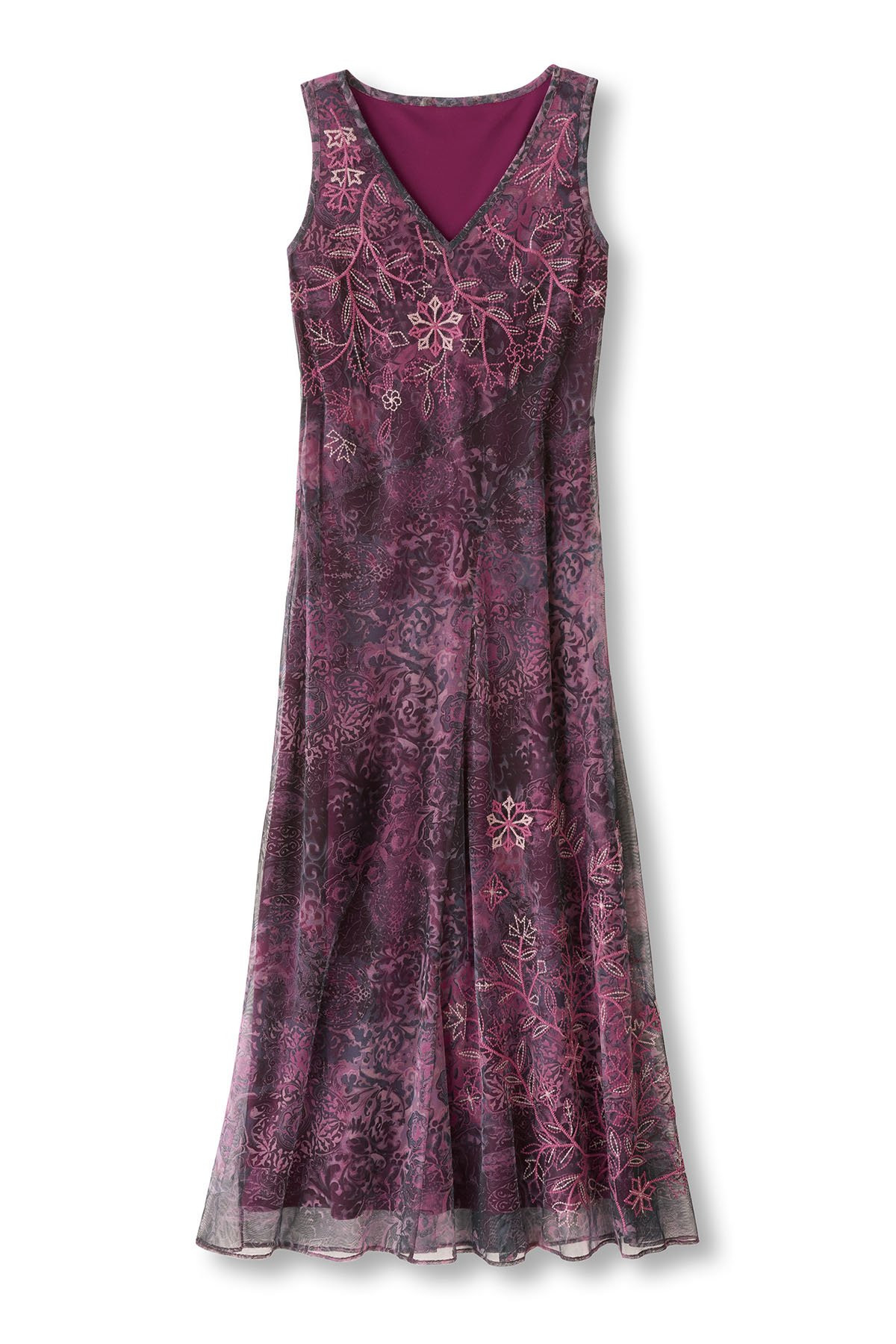 Embroidered Printed Mesh S/L Maxi Dress - thumbnail 2