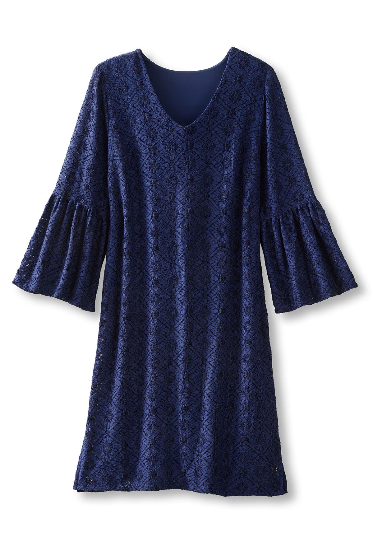Stretch Lace 3/4 Slv V Neck Short Dress - thumbnail 3