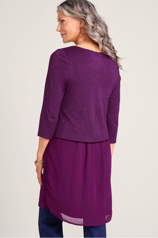 Duet 3/4 Sleeve Knit & Chiffon Tunic - thumbnail 4