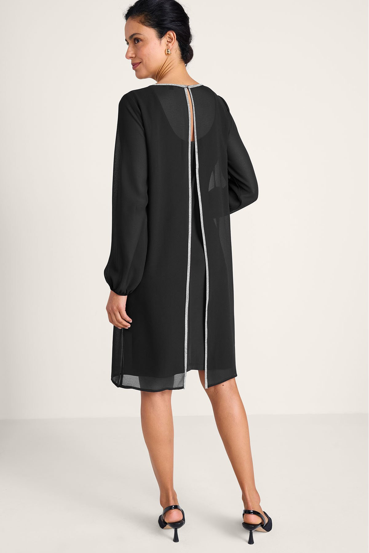Marina Rhinestone Chiffon LS Short Dress - thumbnail 4