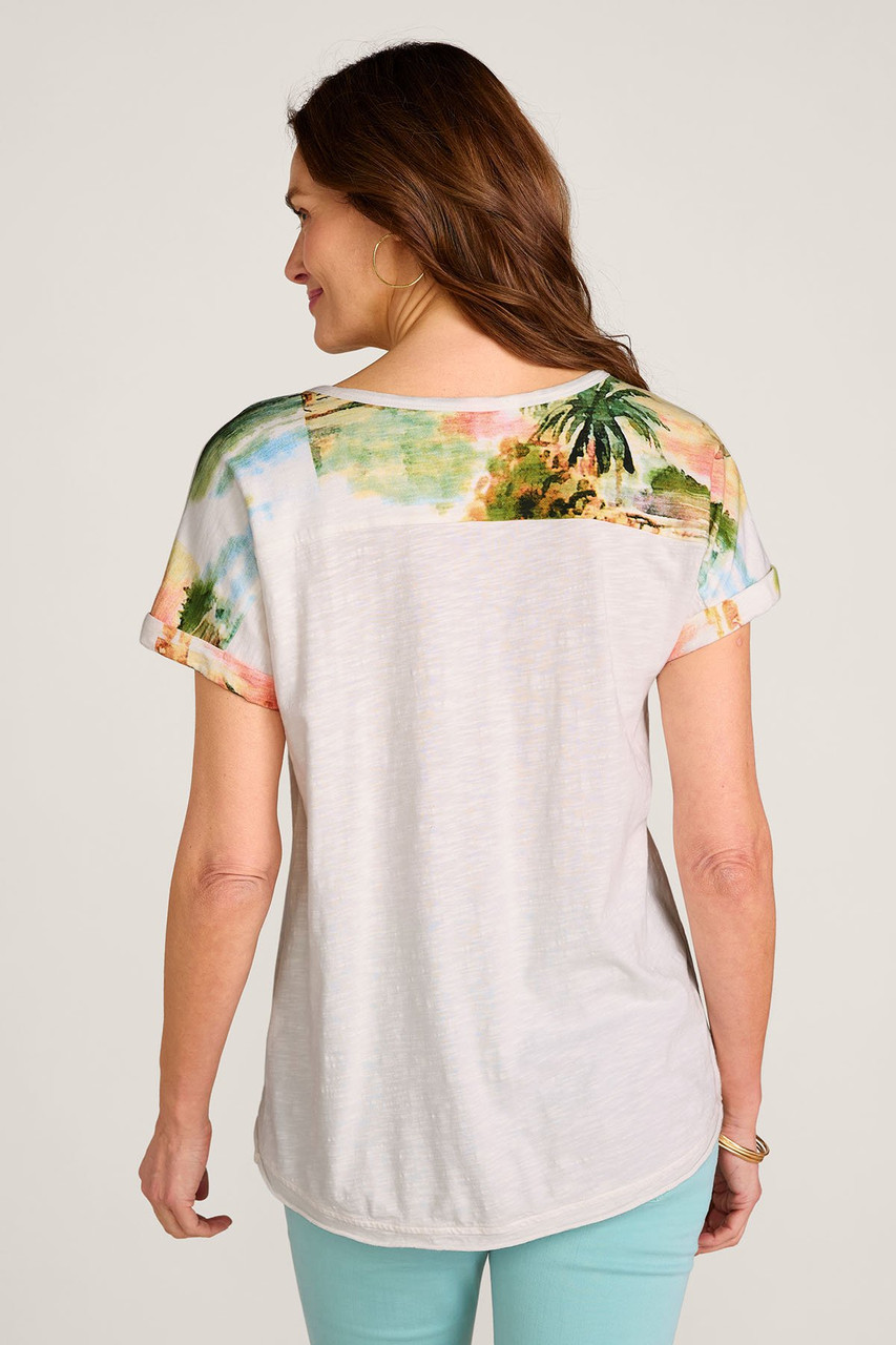Slub Cotton Scenic Print SS Dolman Tee - image 5