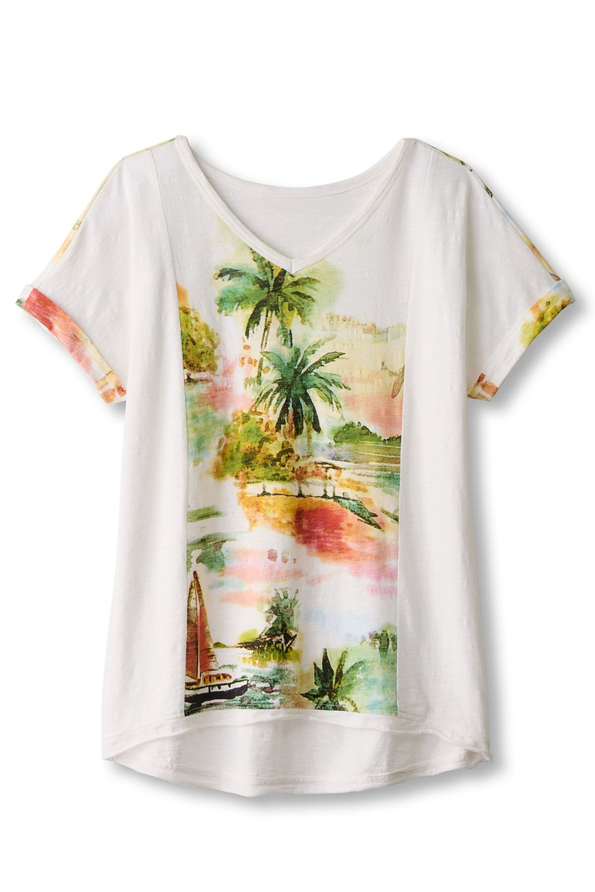 Slub Cotton Scenic Print SS Dolman Tee - image 3