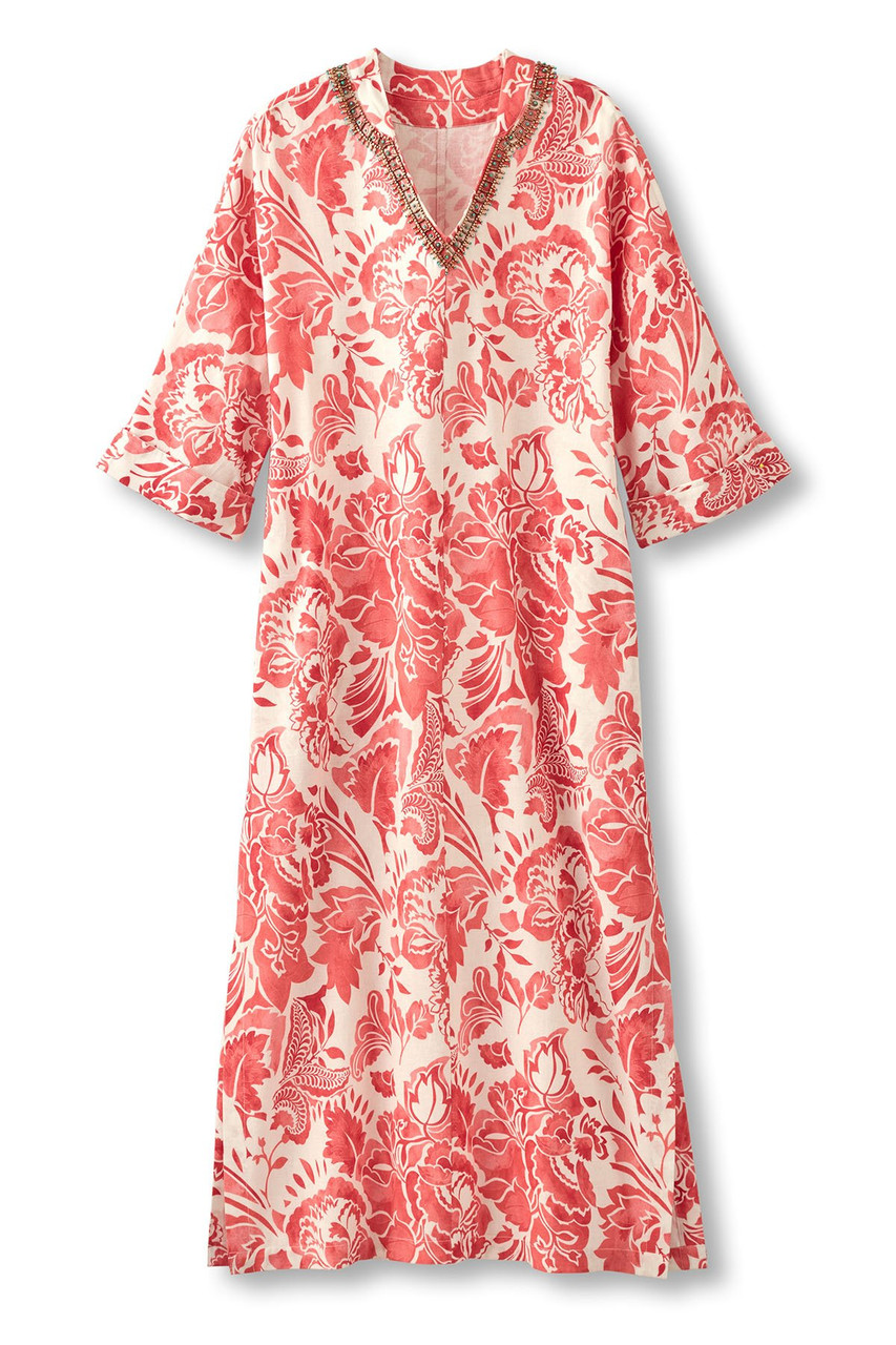 Embellished Printed 3/4 Slv Cotton Caftan - image 3