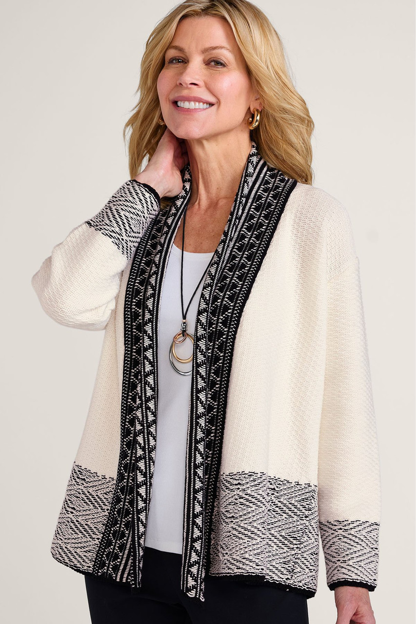 Jacquard Trim Open Front Cardi - image 2