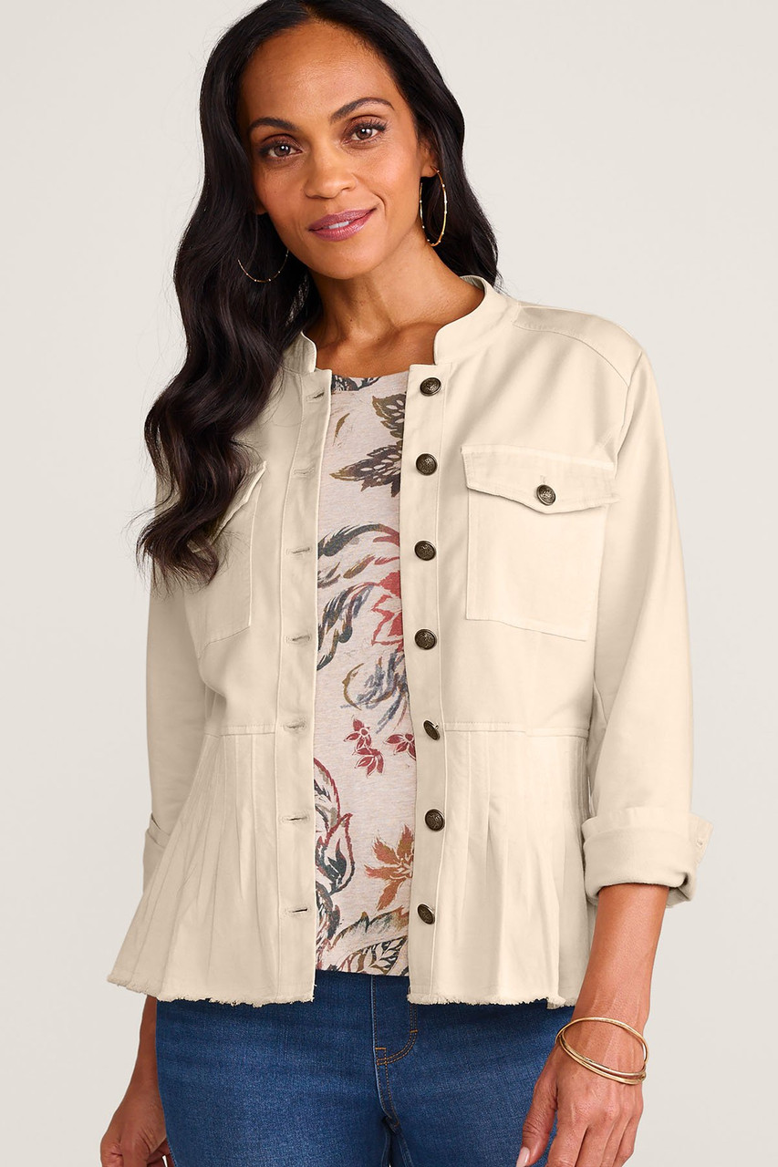 Mixed Media Btn Front Peplum Jacket - image 2