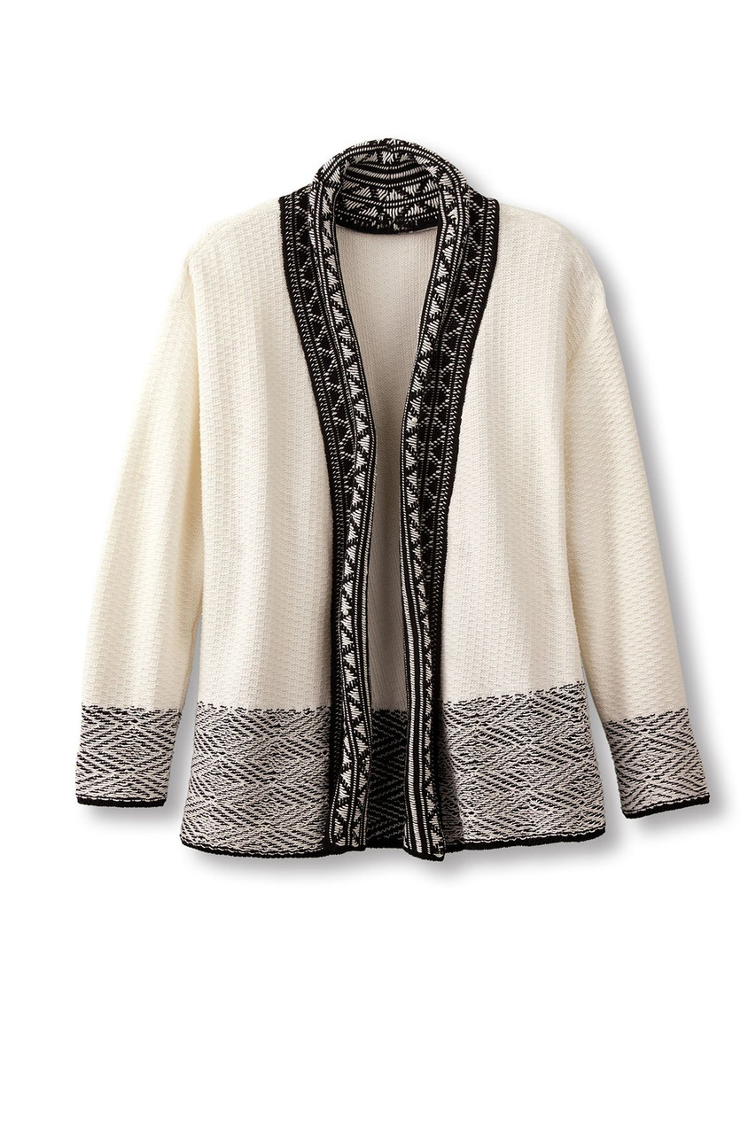 Jacquard Trim Open Front Cardi - image 3