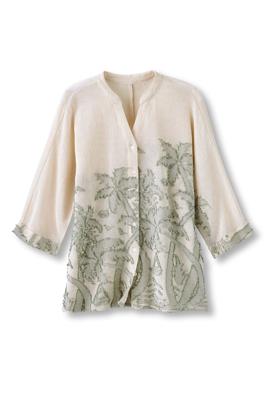 Palm Jacquard 3/4 Slv Btn Front Shirt - image 3
