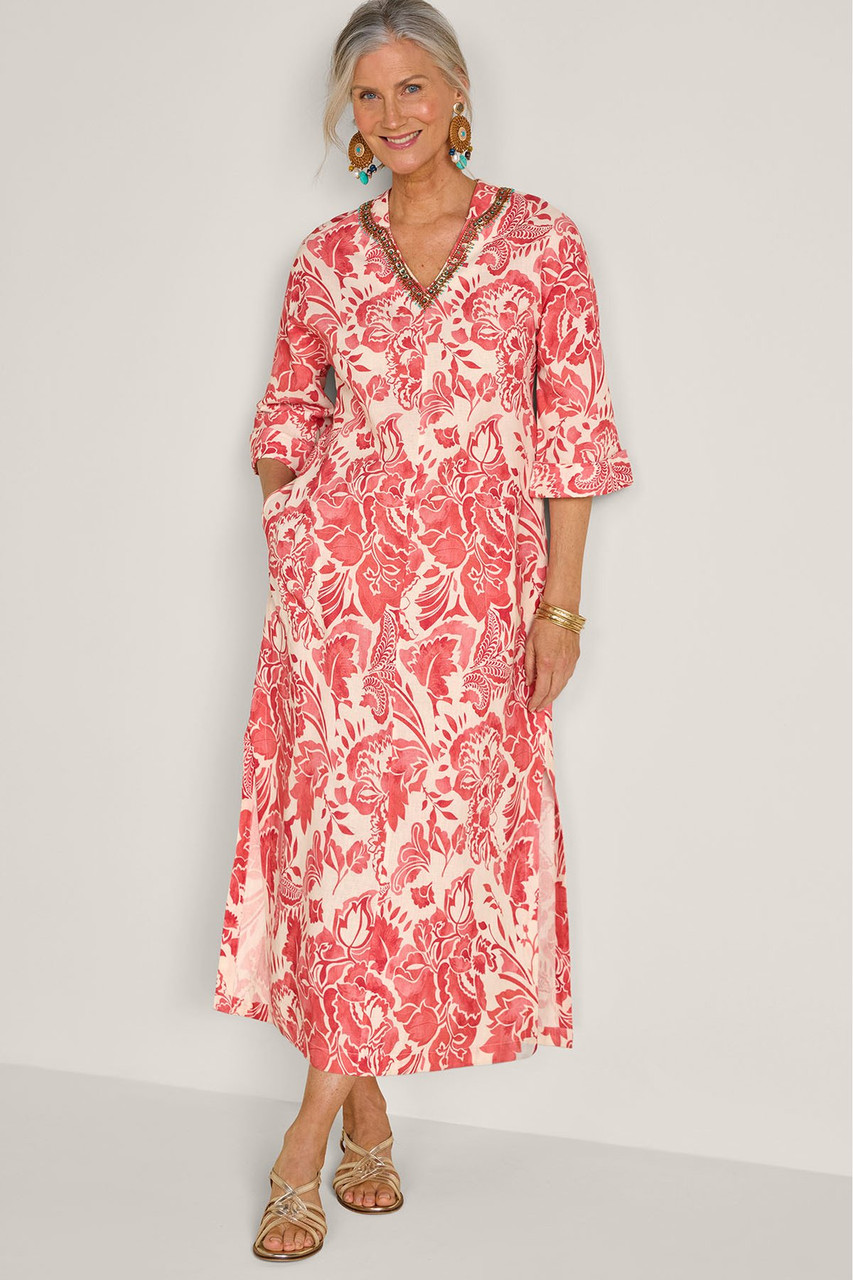 Embellished Printed 3/4 Slv Cotton Caftan - image 2