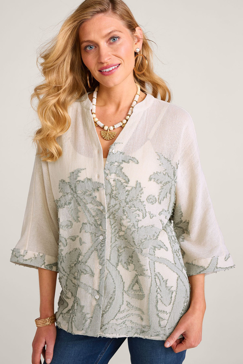 Palm Jacquard 3/4 Slv Btn Front Shirt - image 2